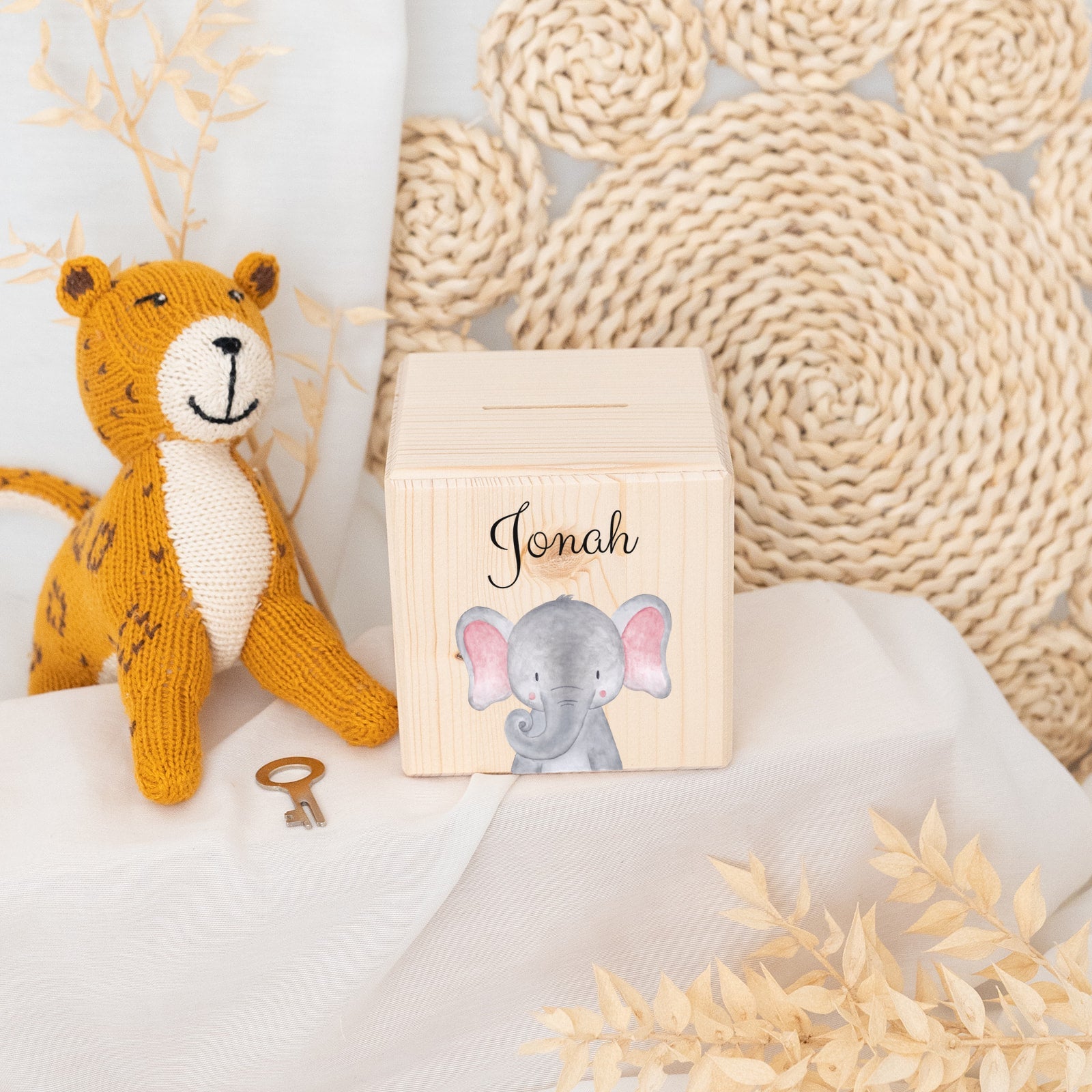 Spardose Holz personalisiert - Tier Aquarell - wunderwunsch