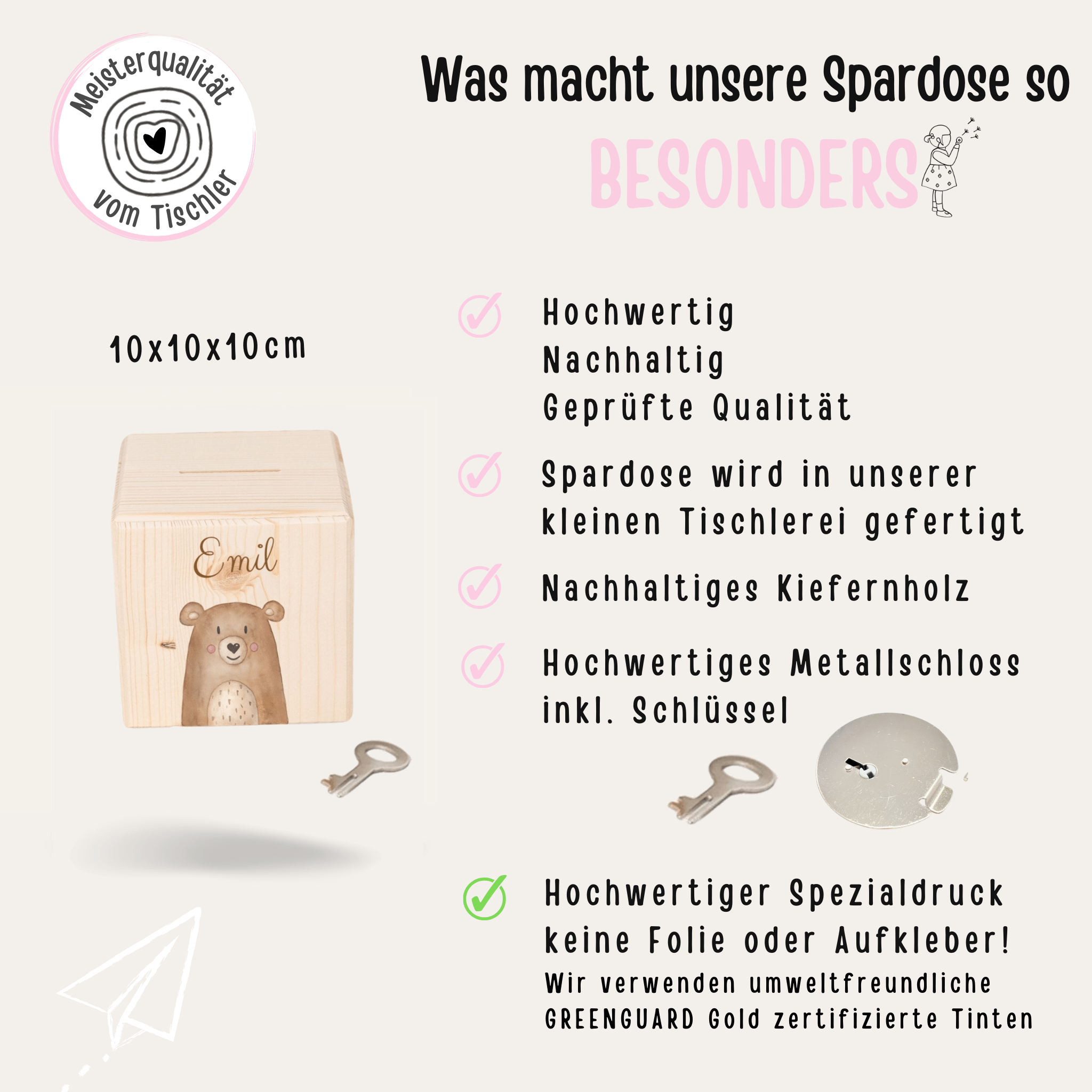 Spardose Holz personalisiert - Tier Aquarell - wunderwunsch