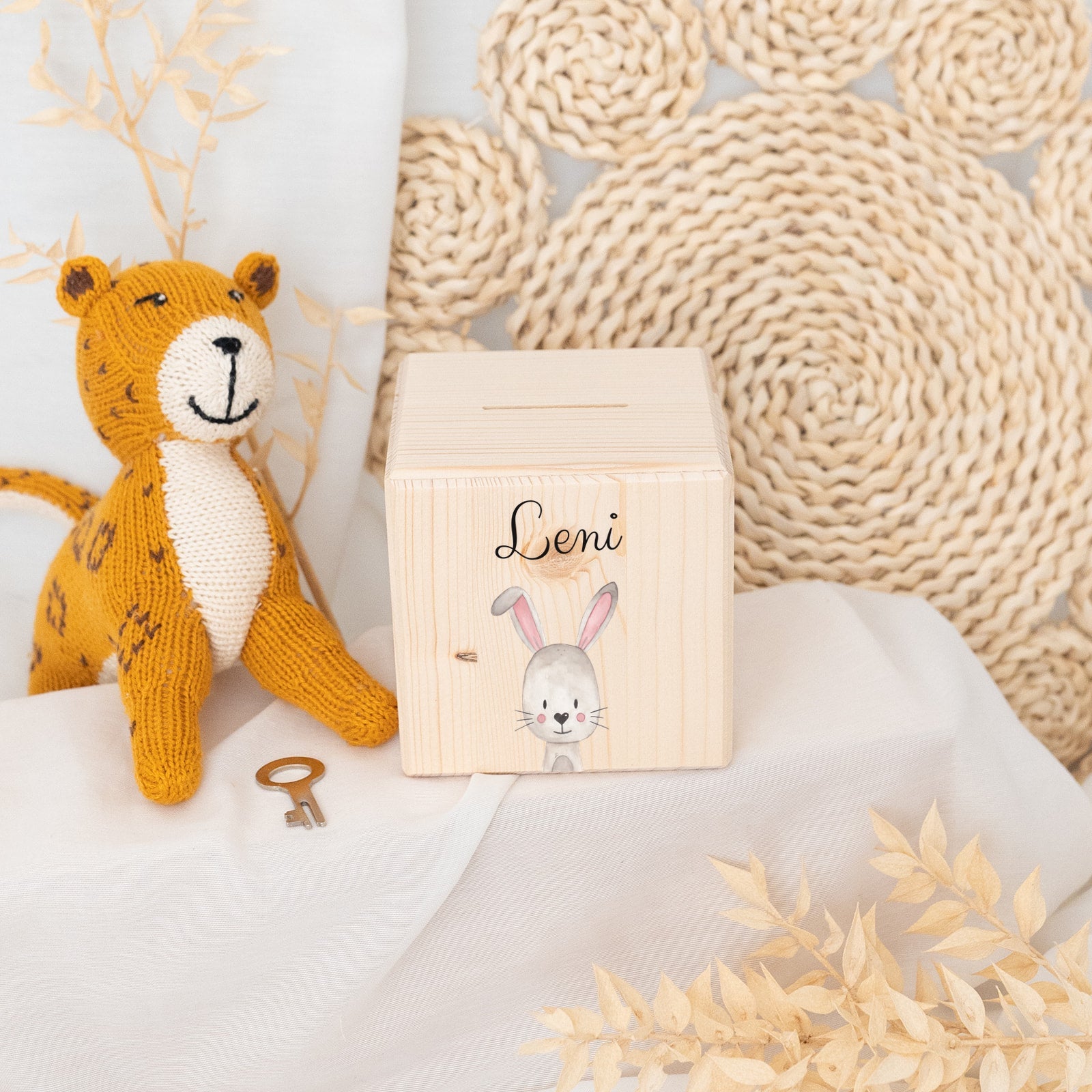Spardose Holz personalisiert - Tier Aquarell - wunderwunsch