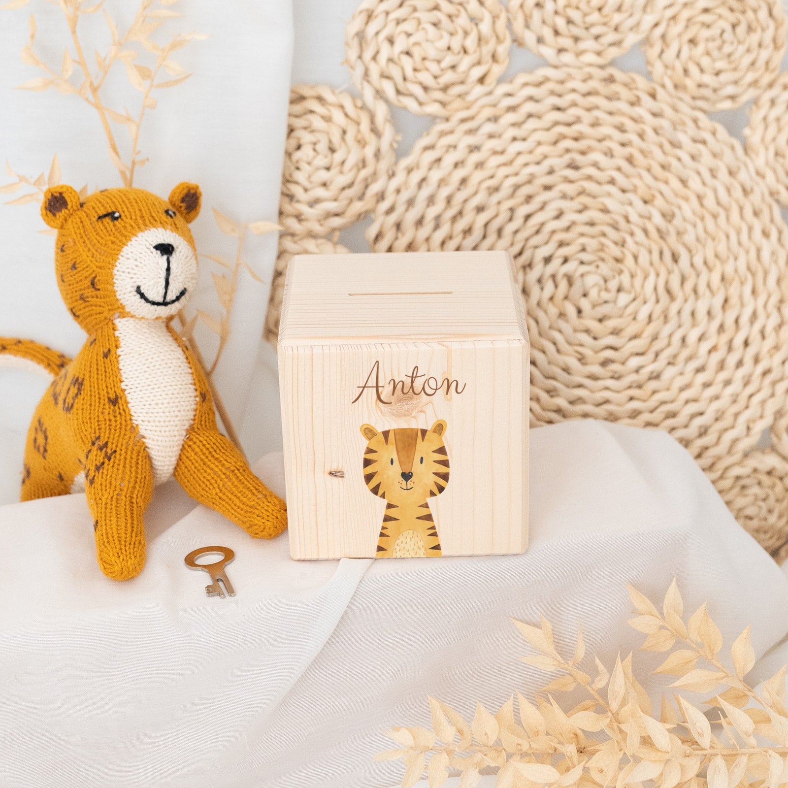 Spardose Holz personalisiert - Tier Aquarell - wunderwunsch