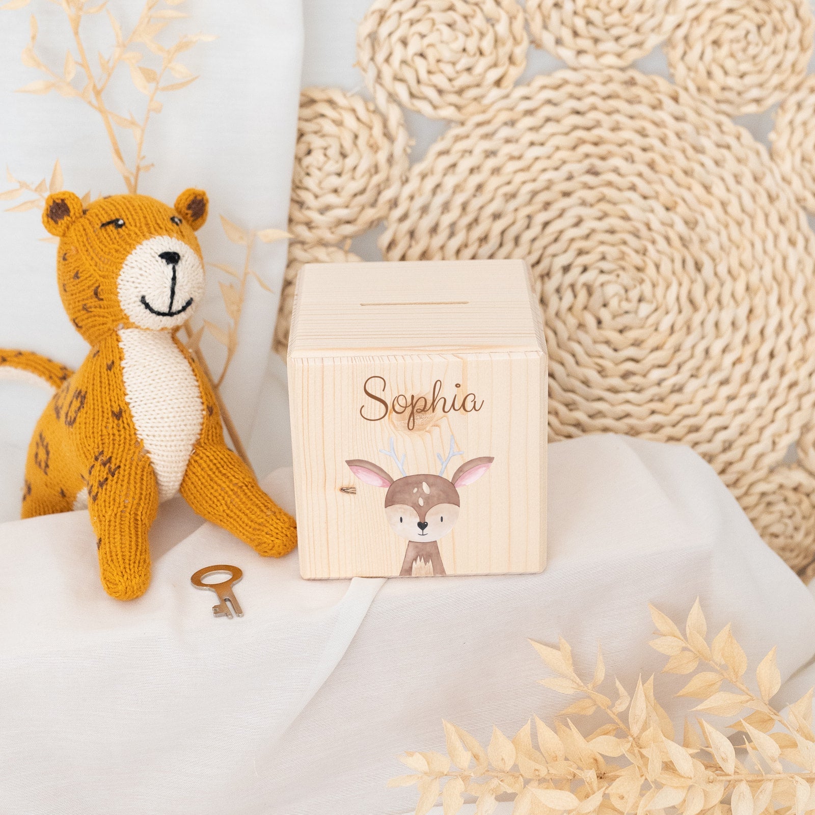 Spardose Holz personalisiert - Tier Aquarell - wunderwunsch