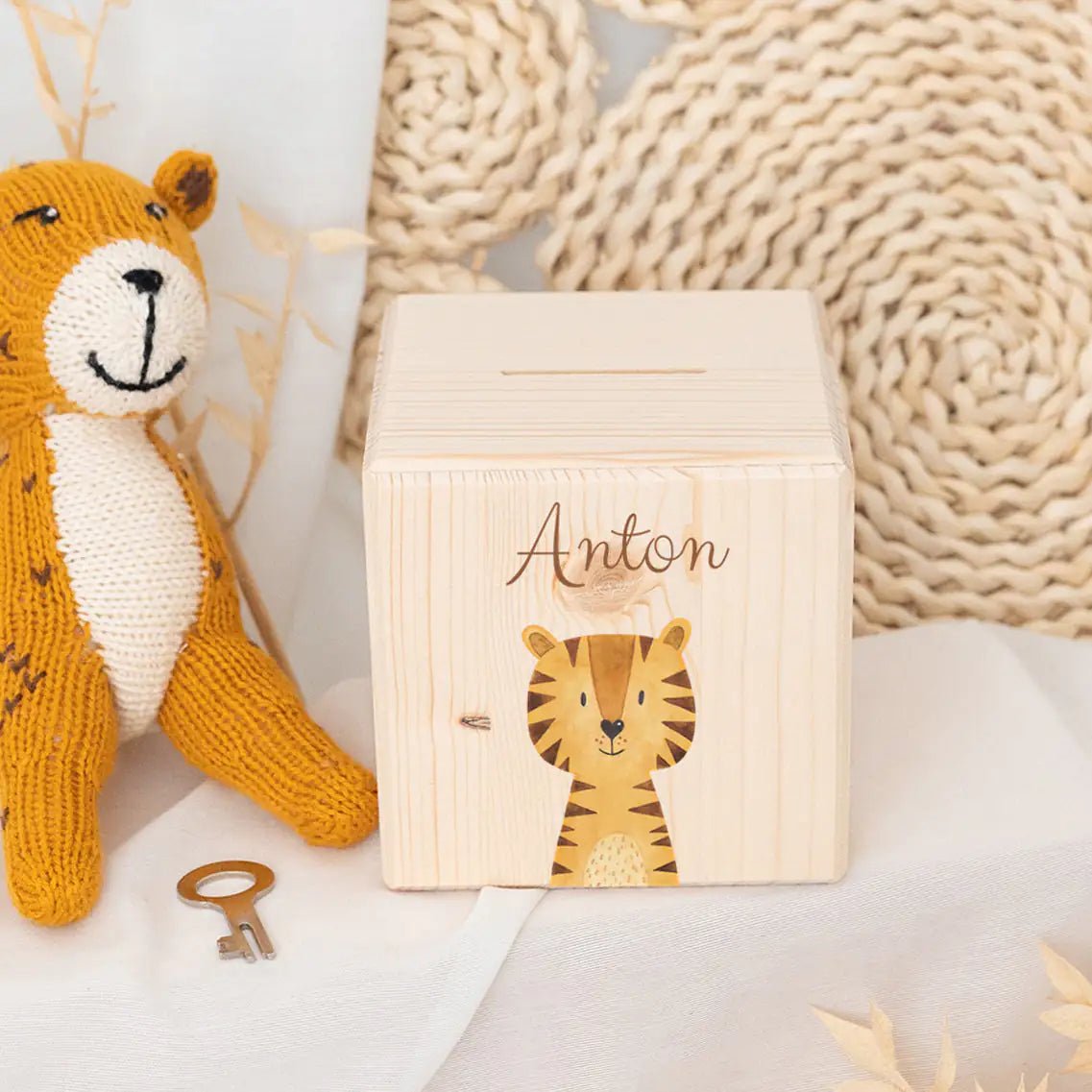 Spardose Holz personalisiert - Tier Aquarell - wunderwunsch