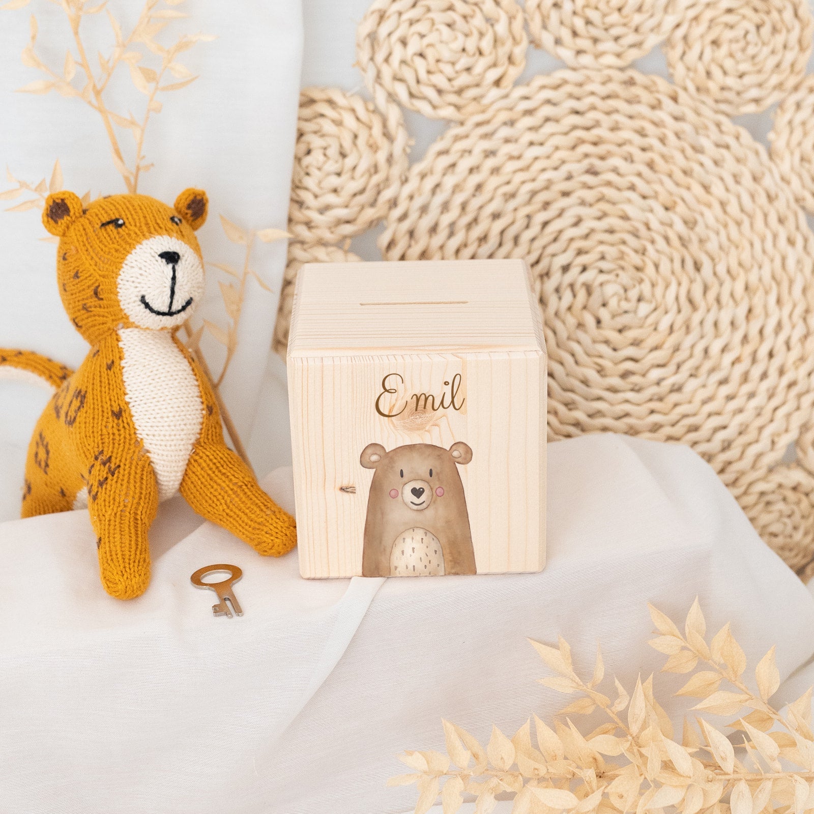 Spardose Holz personalisiert - Tier Aquarell - wunderwunsch
