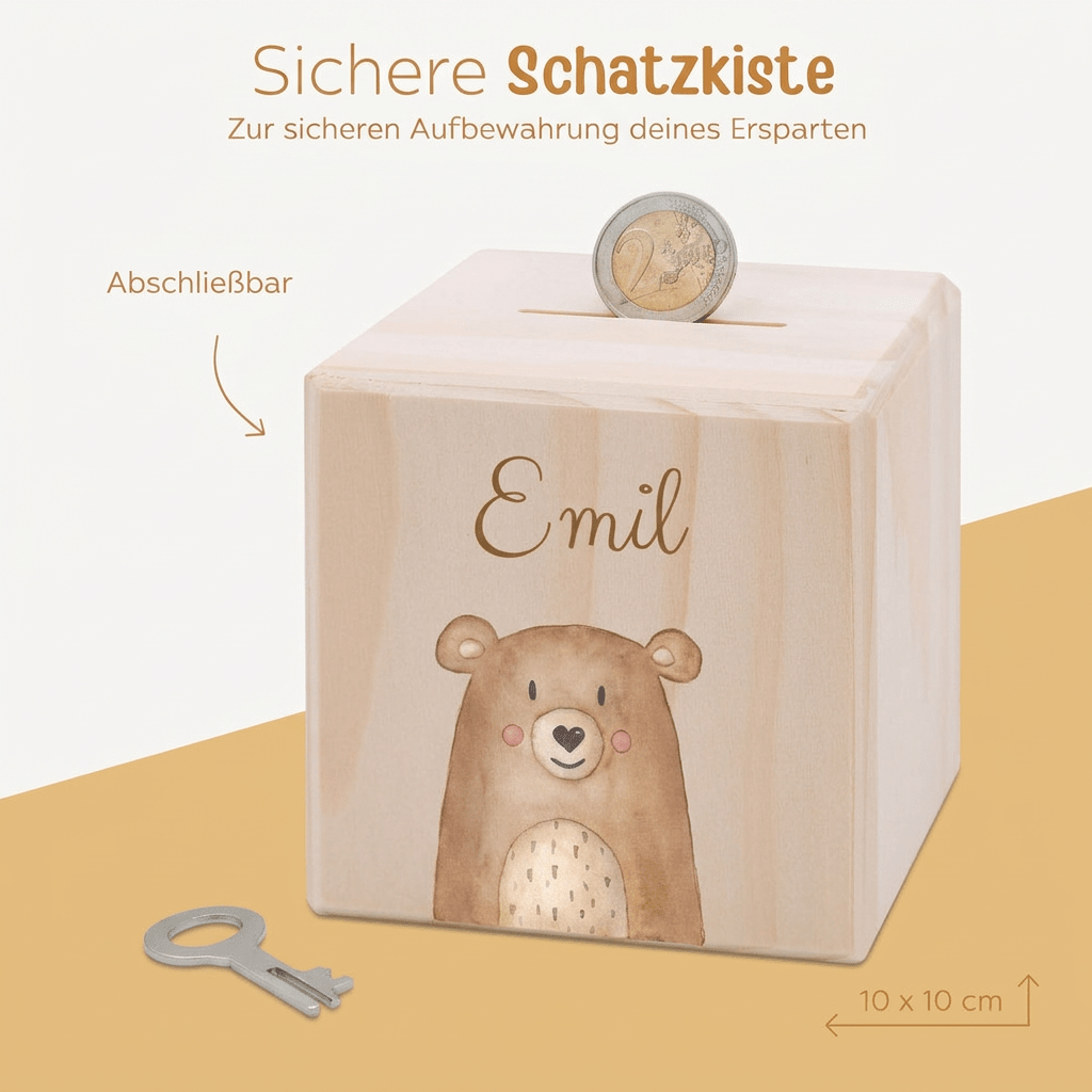 Spardose Holz personalisiert - Tier Aquarell - wunderwunsch