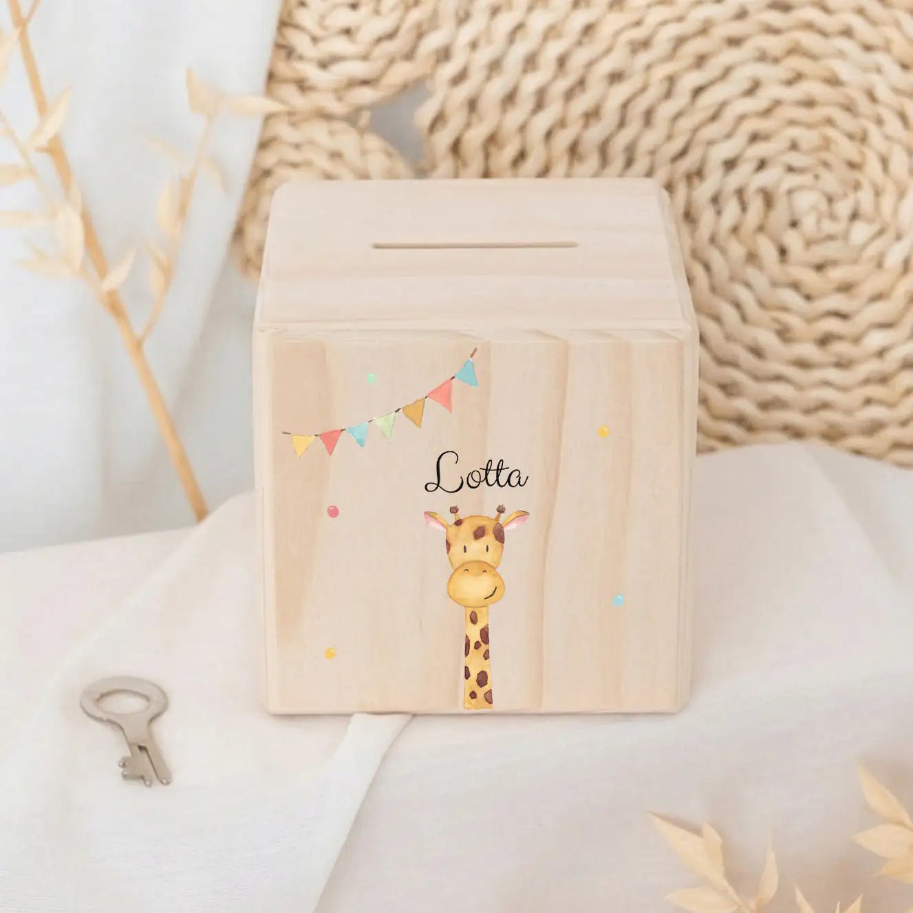 Spardose Holz personalisiert - Tier Girlande Aquarell - wunderwunsch