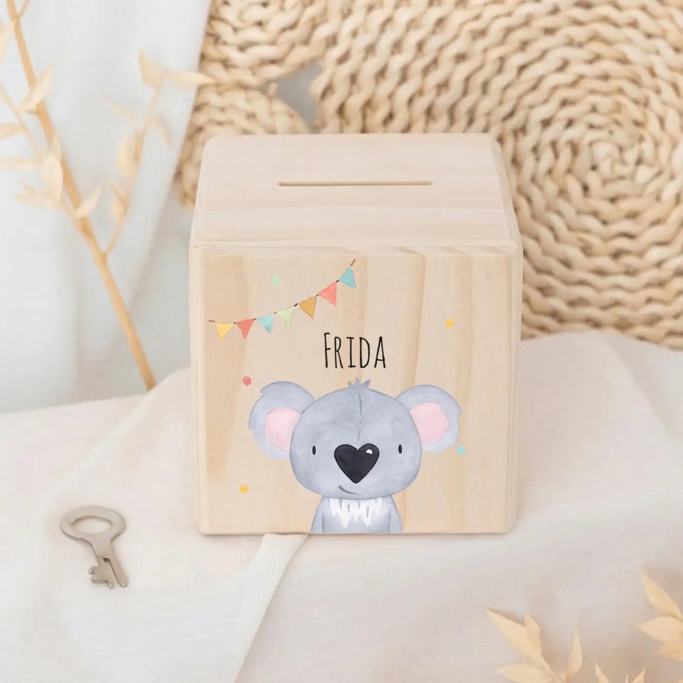 Spardose Holz personalisiert - Tier Girlande Aquarell - wunderwunsch