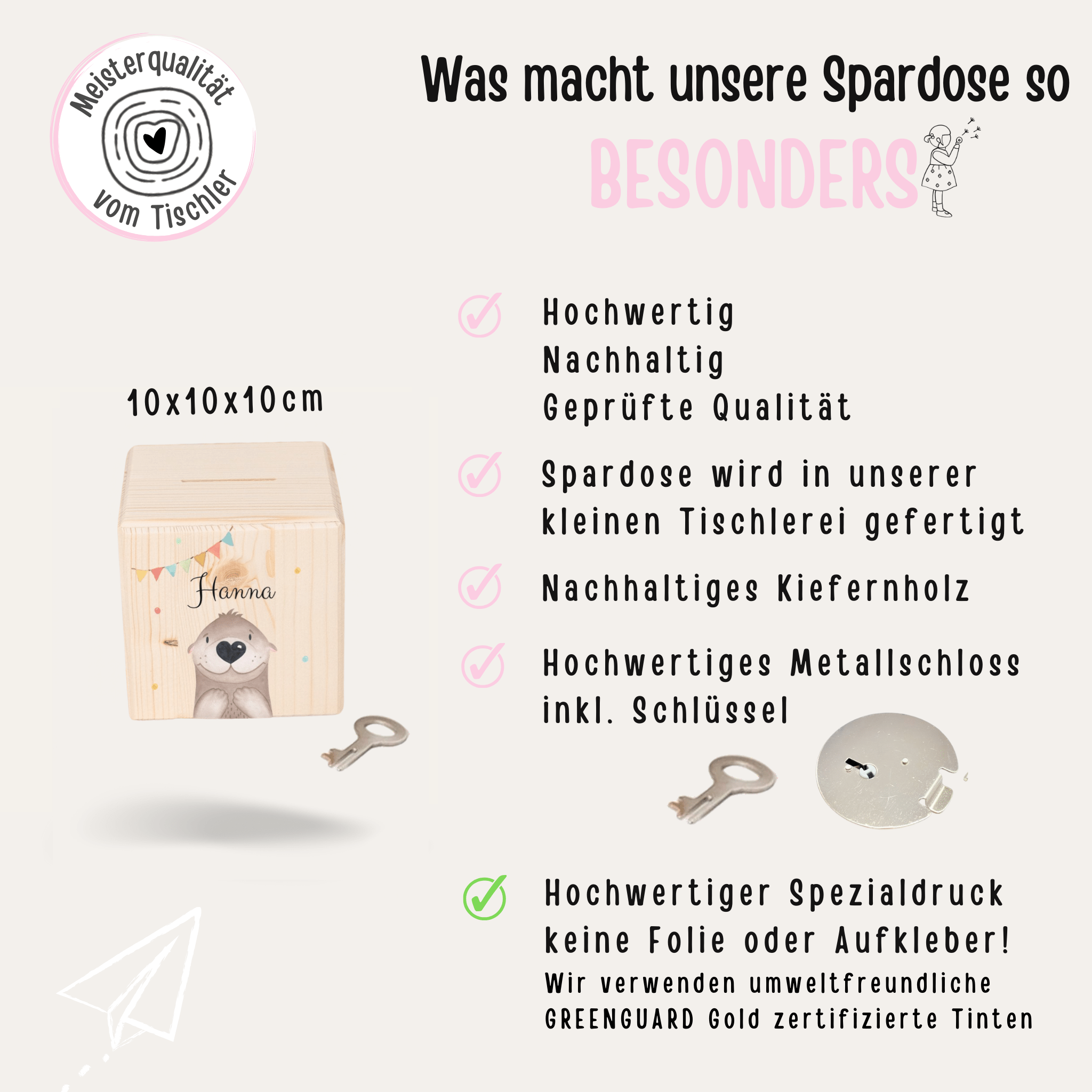 Spardose Holz personalisiert - Tier Girlande Aquarell - wunderwunsch