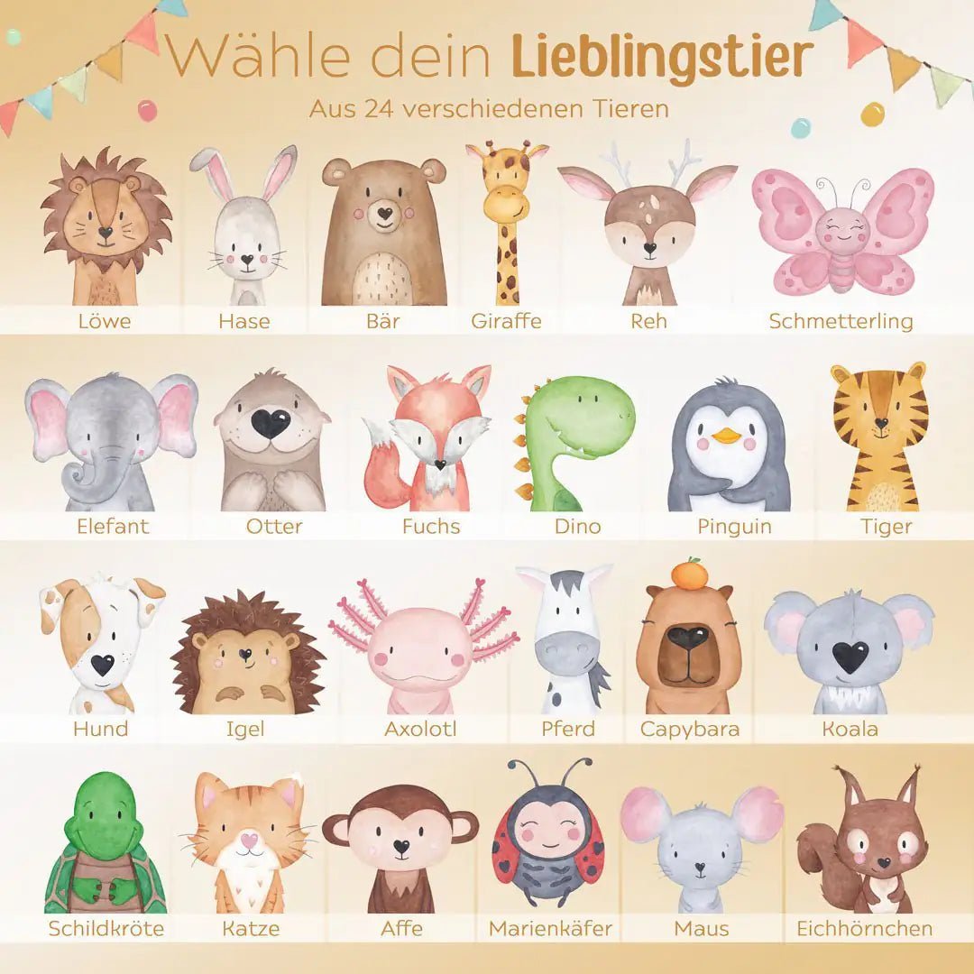 Spardose Holz personalisiert - Tier Girlande Aquarell - wunderwunsch