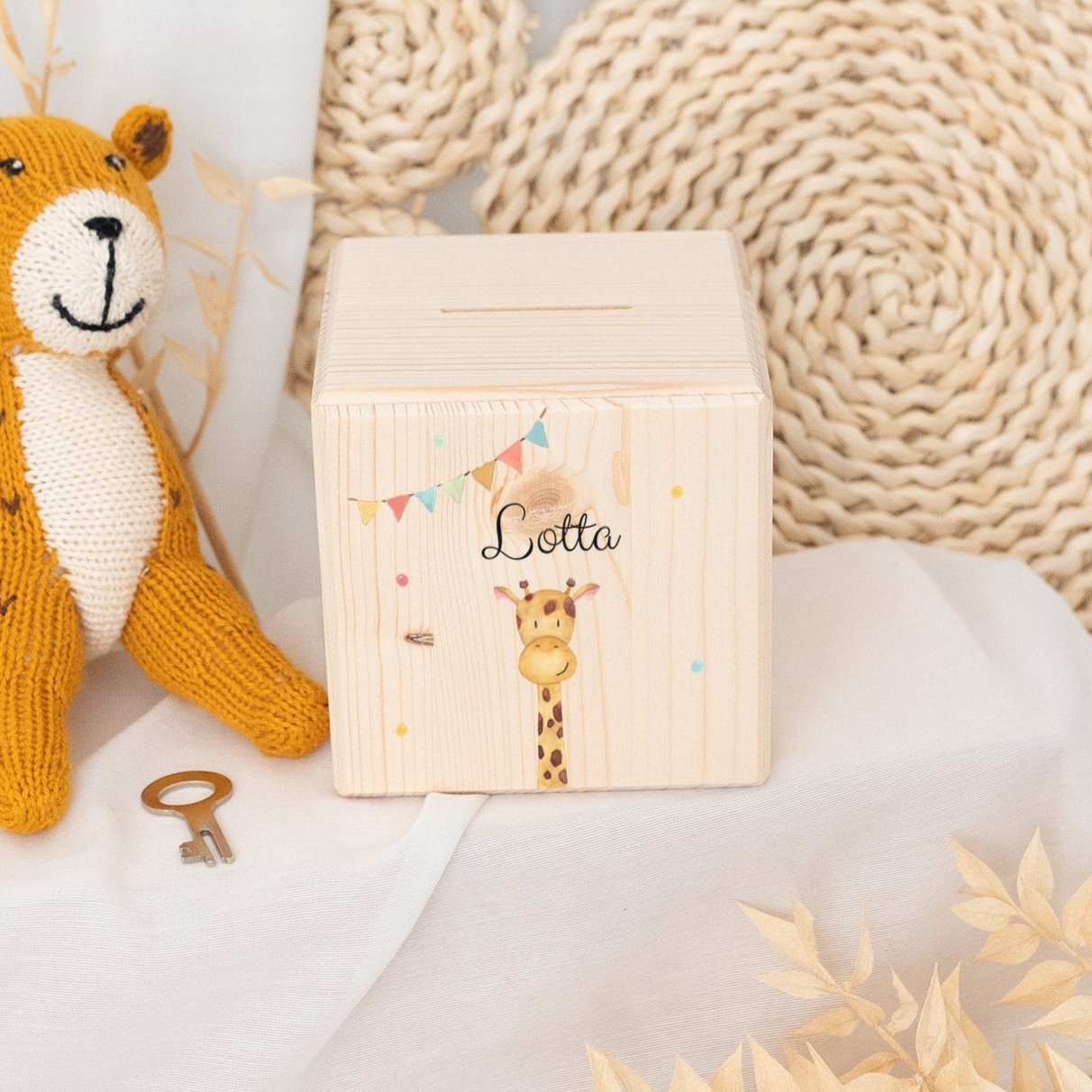 Spardose Holz personalisiert - Tier Girlande Aquarell - wunderwunsch