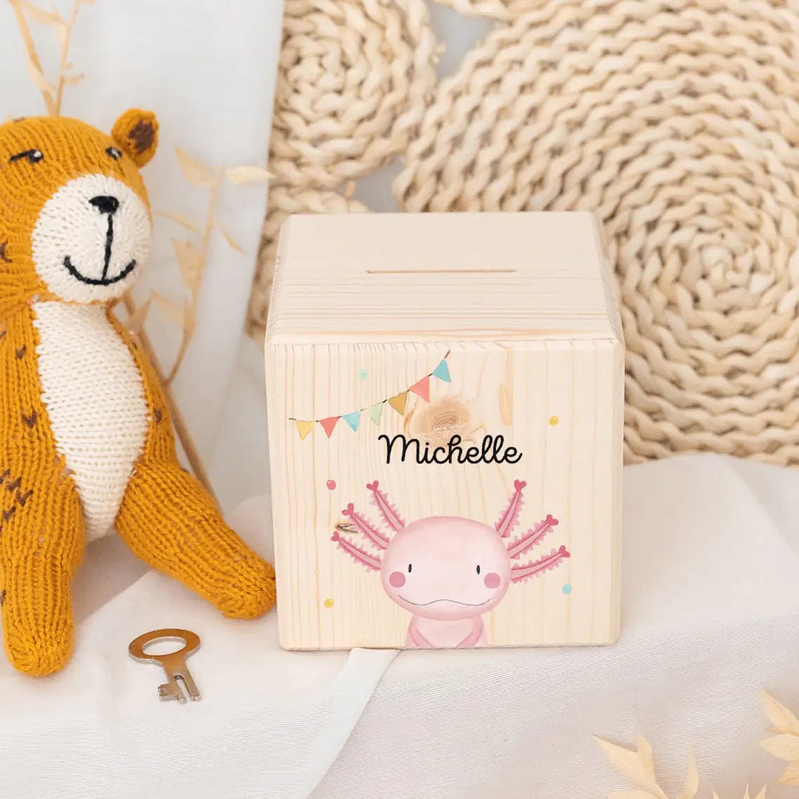 Spardose Holz personalisiert - Tier Girlande Aquarell - wunderwunsch