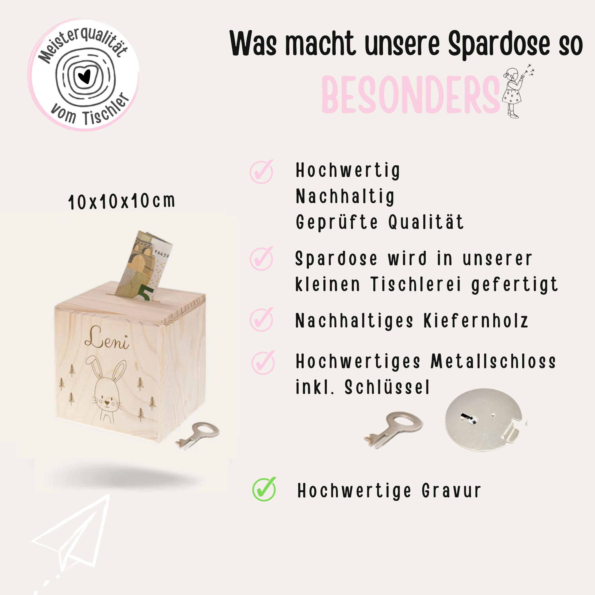 Spardose Holz personalisiert - Tier im Wald Gravur - wunderwunsch