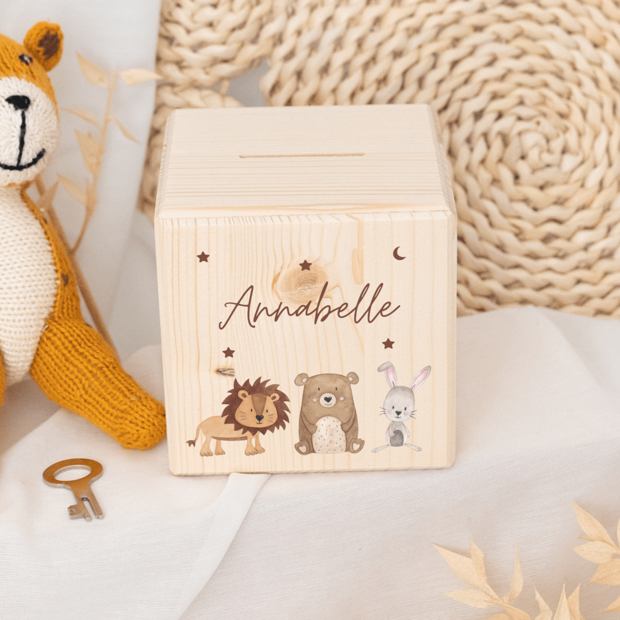 Spardose Holz personalisiert - Tiere Sternenhimmel Aquarell - wunderwunsch