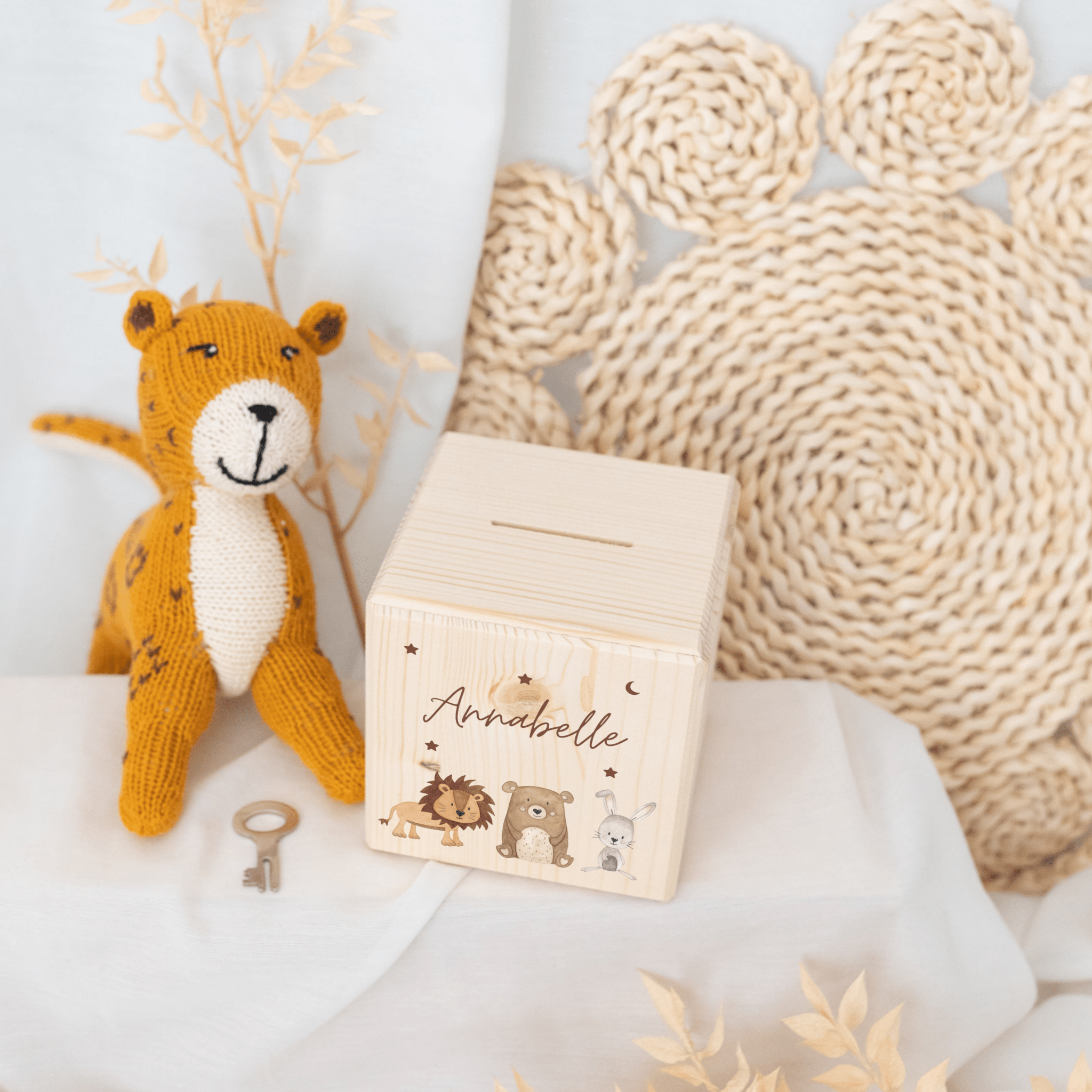 Spardose Holz personalisiert - Tiere Sternenhimmel Aquarell - wunderwunsch