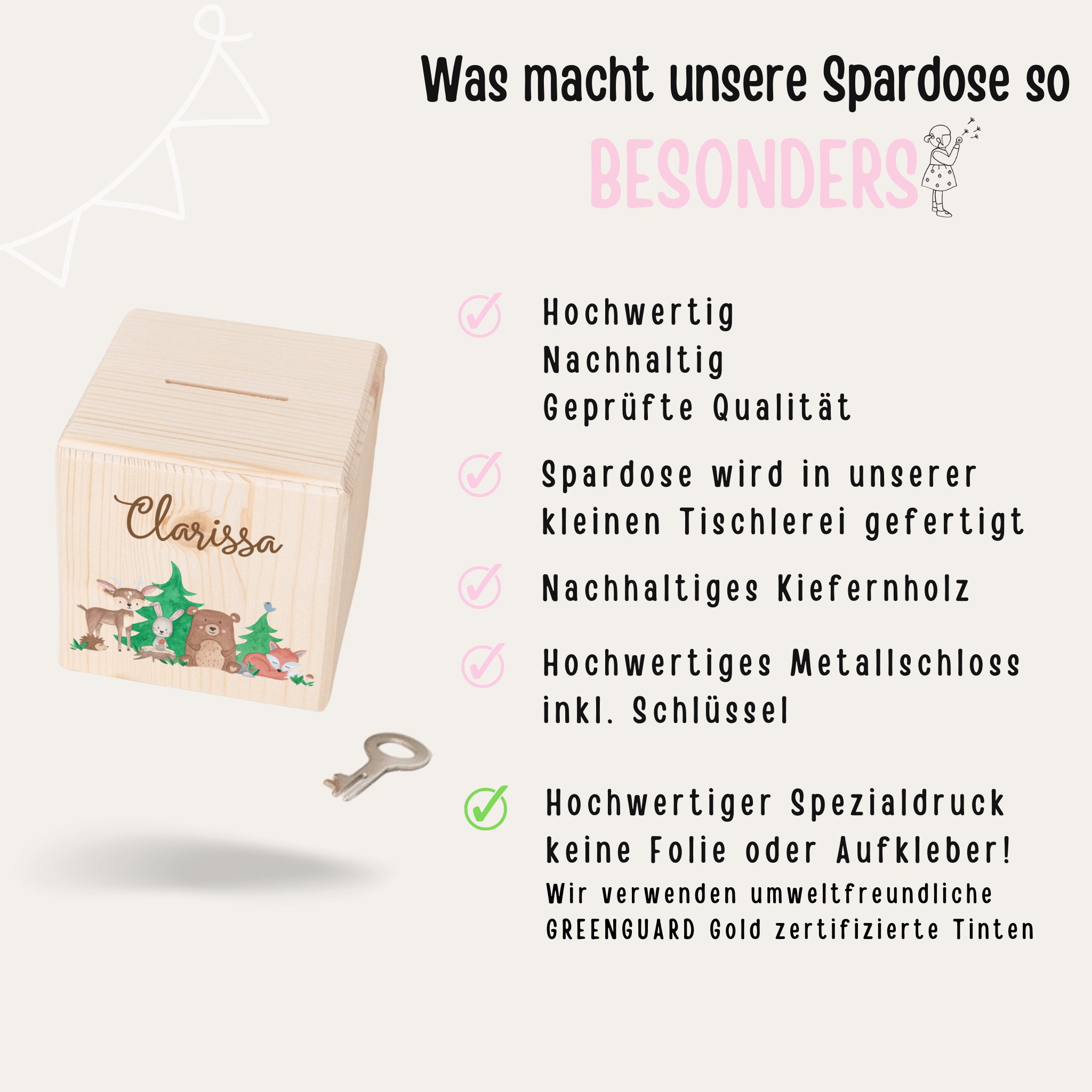 Spardose Holz personalisiert - Waldfreunde Aquarell - wunderwunsch