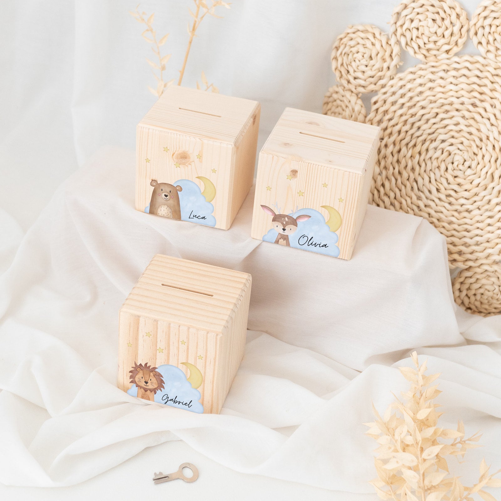 Spardose Holz personalisiert - Wolkentier Aquarell - wunderwunsch