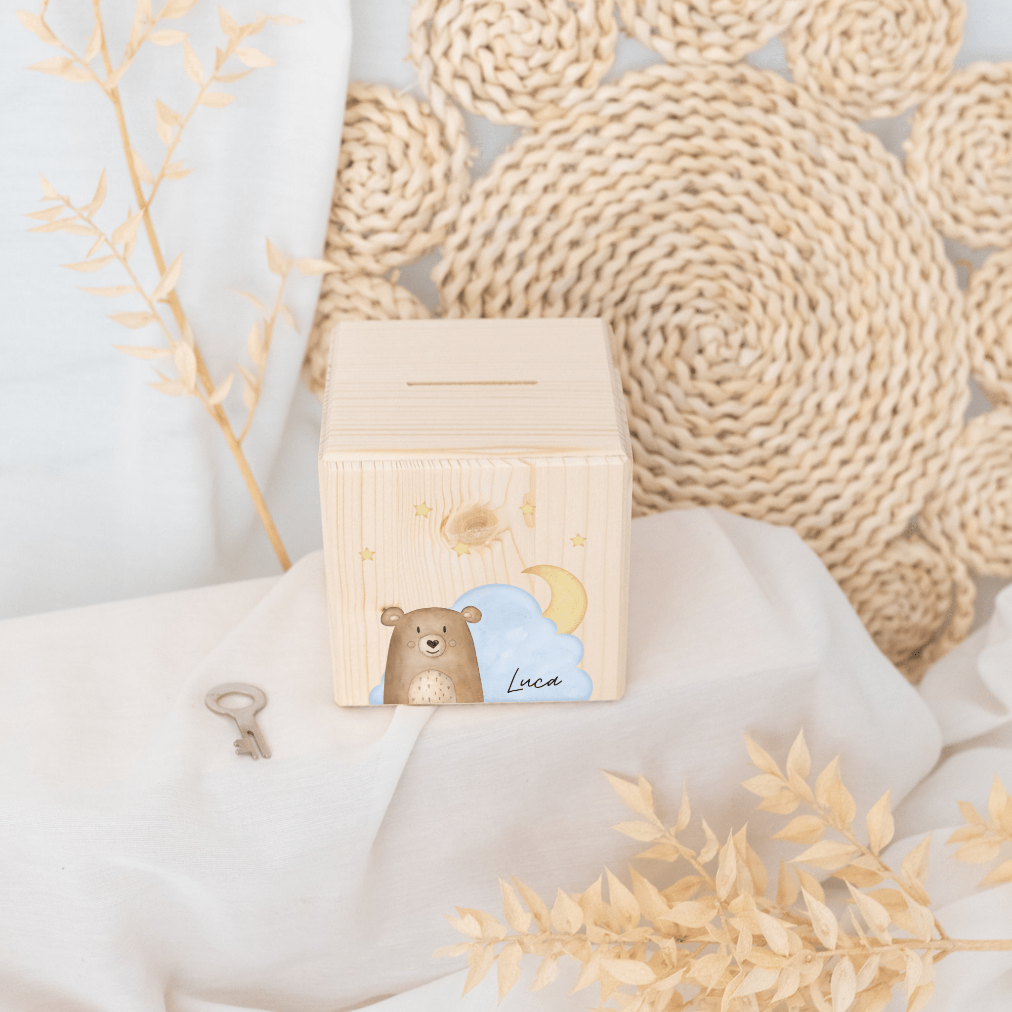 Spardose Holz personalisiert - Wolkentier Aquarell - wunderwunsch