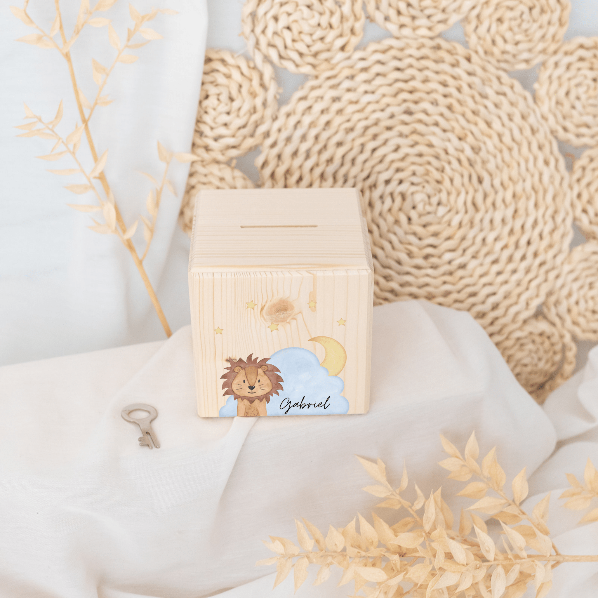 Spardose Holz personalisiert - Wolkentier Aquarell - wunderwunsch