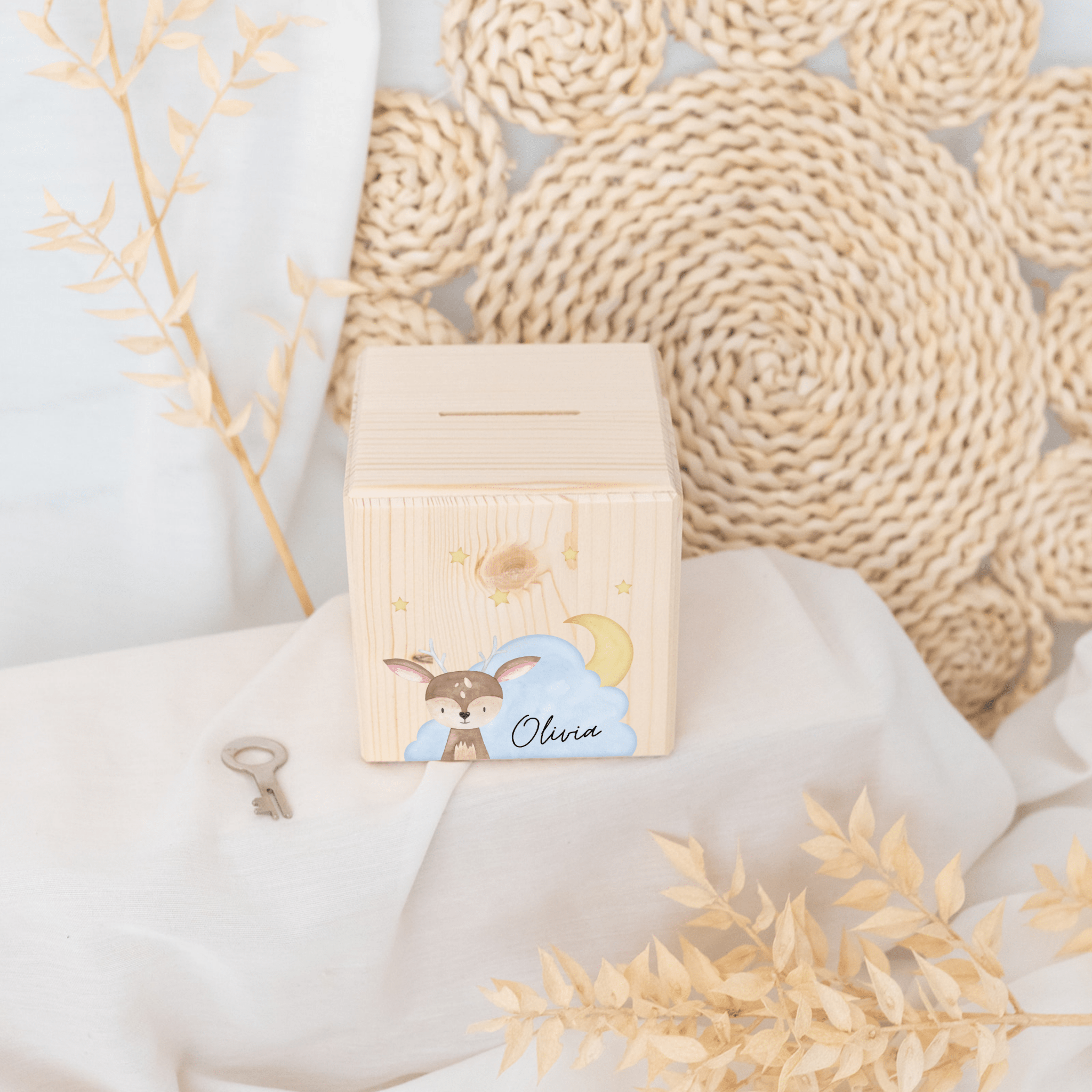 Spardose Holz personalisiert - Wolkentier Aquarell - wunderwunsch