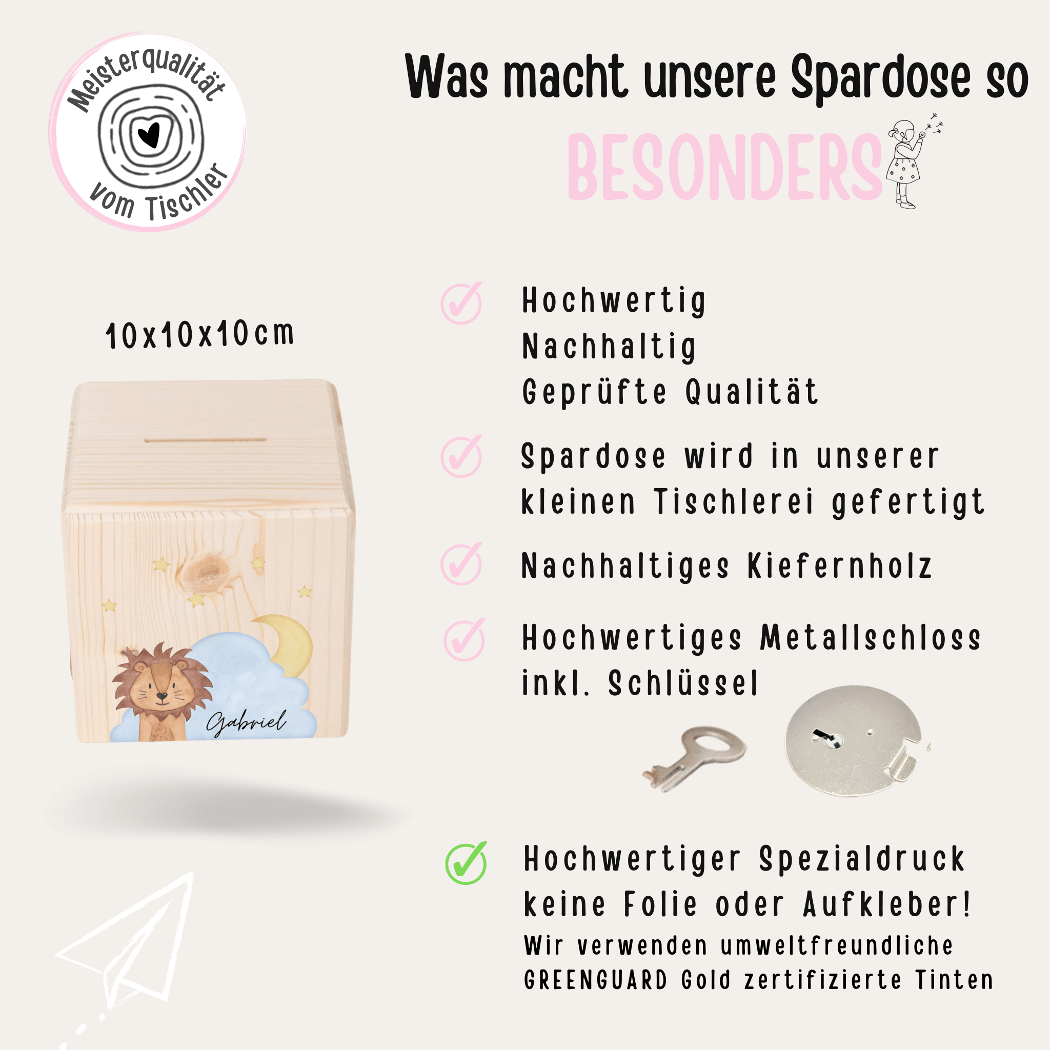 Spardose Holz personalisiert - Wolkentier Aquarell - wunderwunsch
