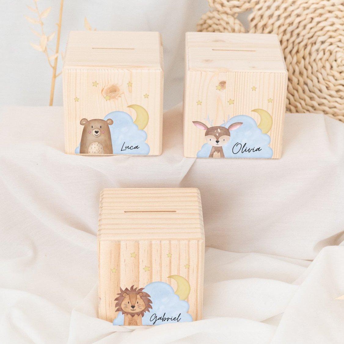Spardose Holz personalisiert - Wolkentier Aquarell - wunderwunsch