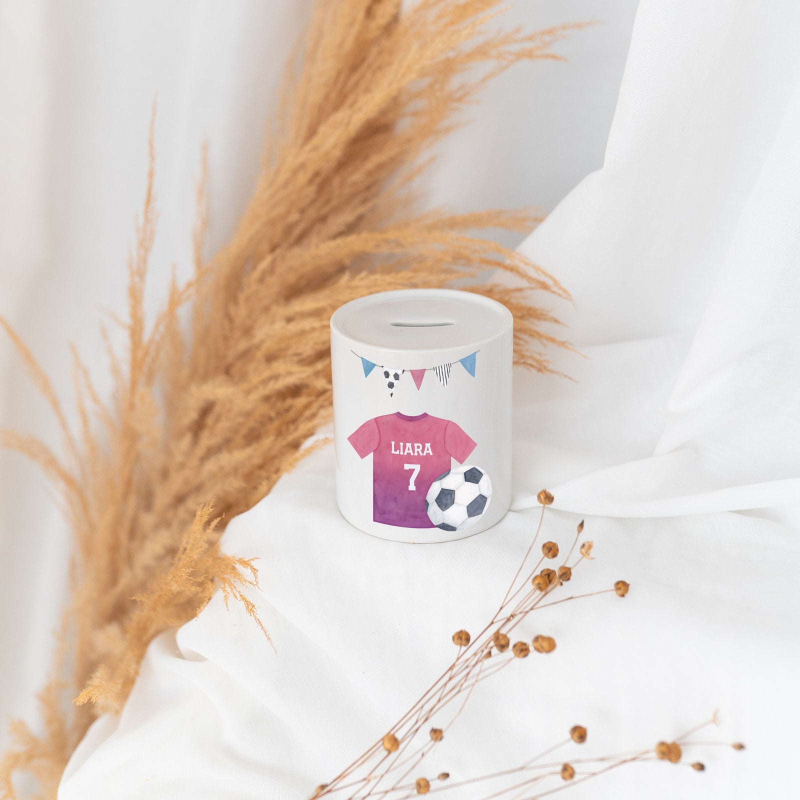 Spardose Keramik personalisiert - Fußball Aquarell - wunderwunsch