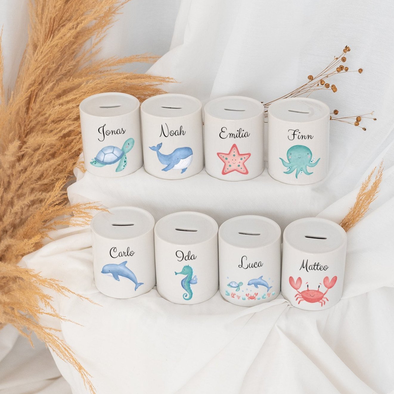 Spardose Keramik personalisiert - Meerestier Aquarell - wunderwunsch