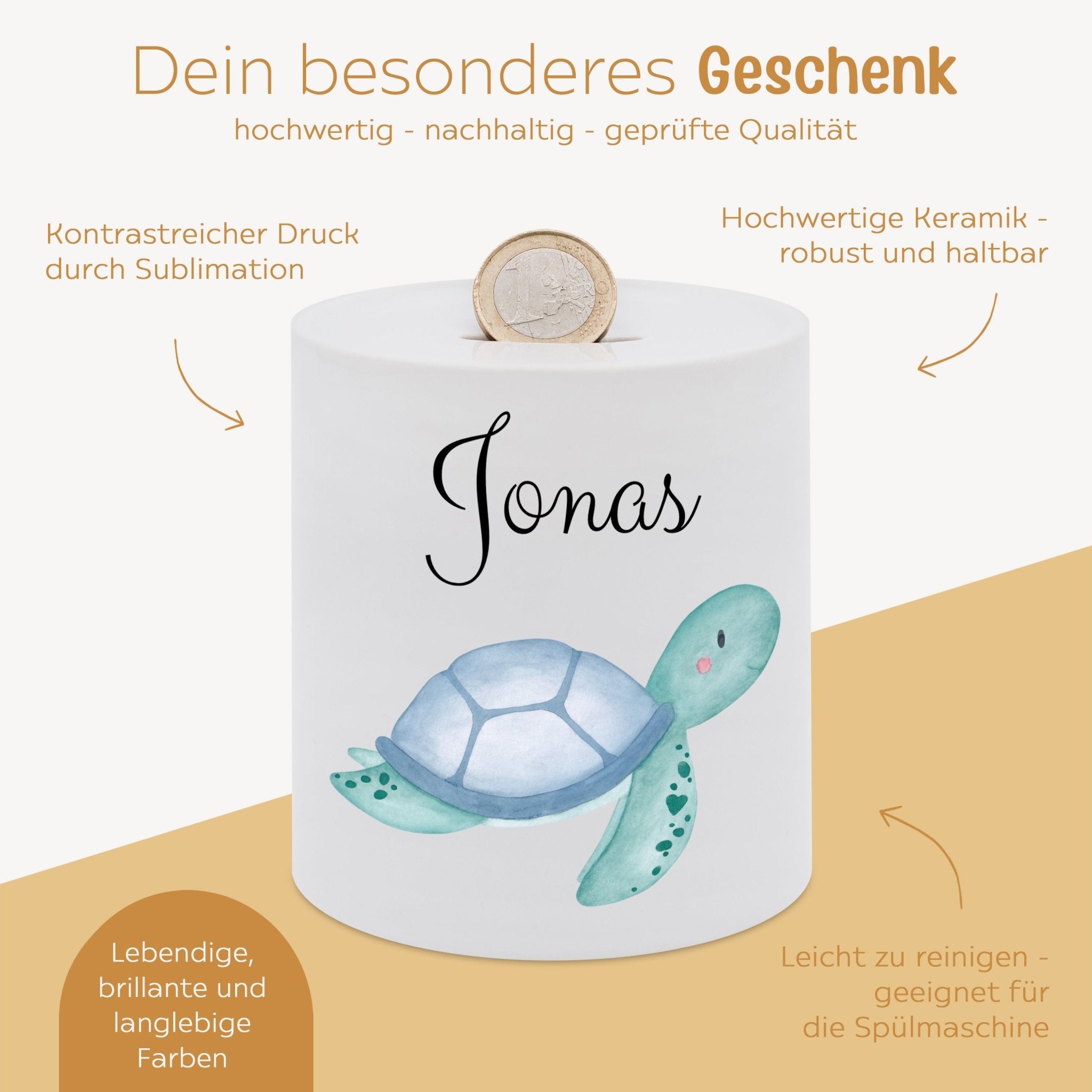 Spardose Keramik personalisiert - Meerestier Aquarell - wunderwunsch