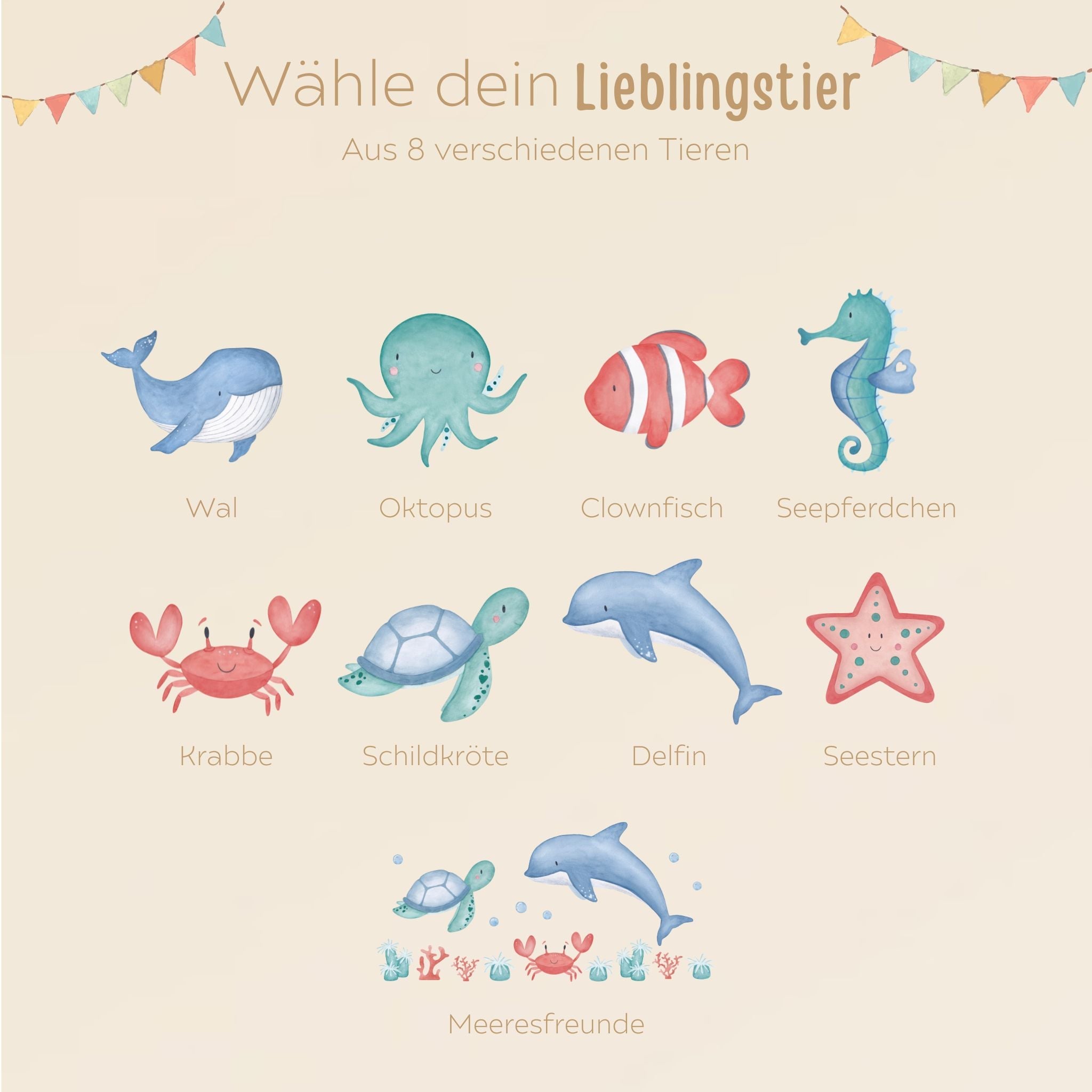 Spardose Keramik personalisiert - Meerestier Girlande Aquarell - wunderwunsch