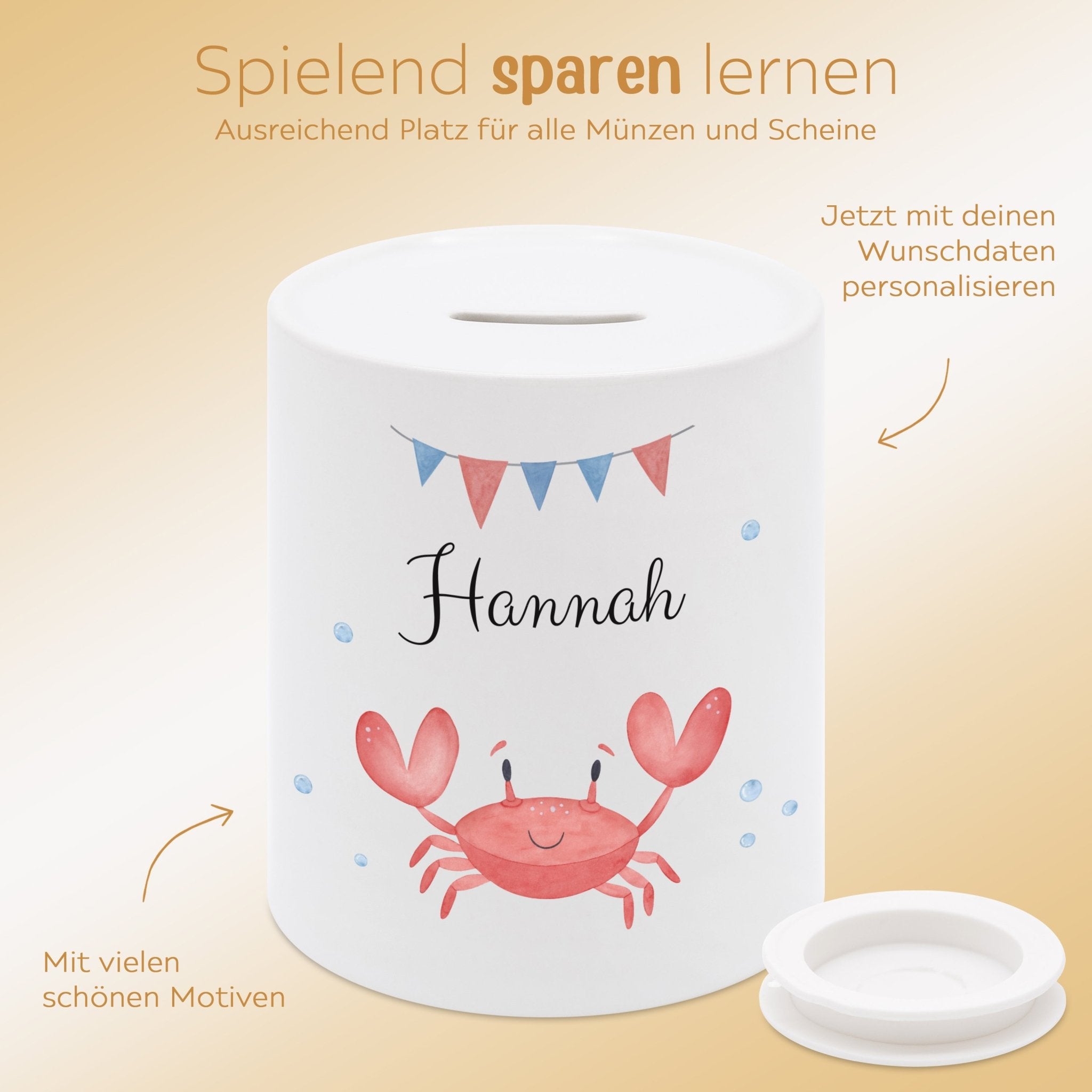 Spardose Keramik personalisiert - Meerestier Girlande Aquarell - wunderwunsch