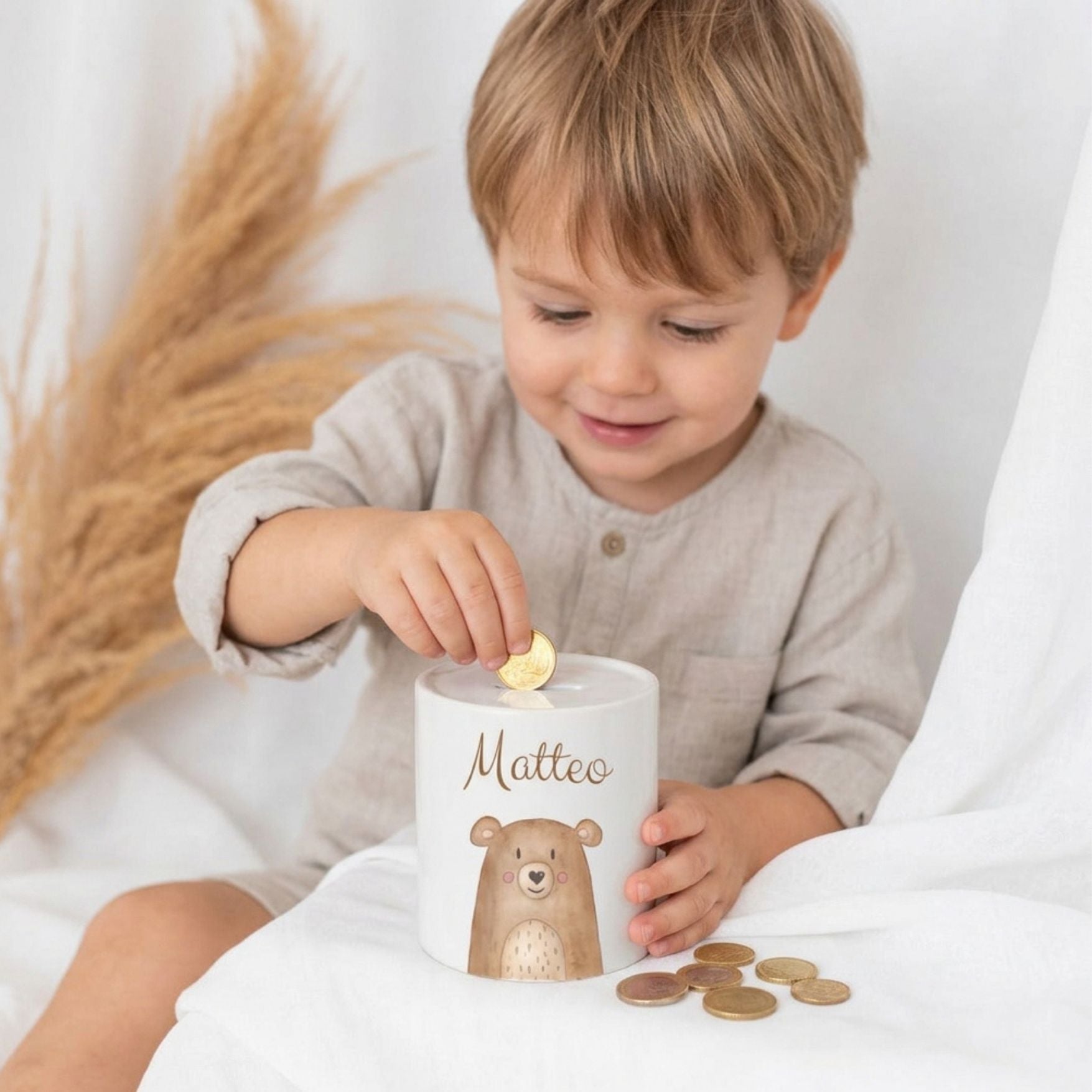 Spardose Keramik personalisiert - Tier Aquarell - wunderwunsch