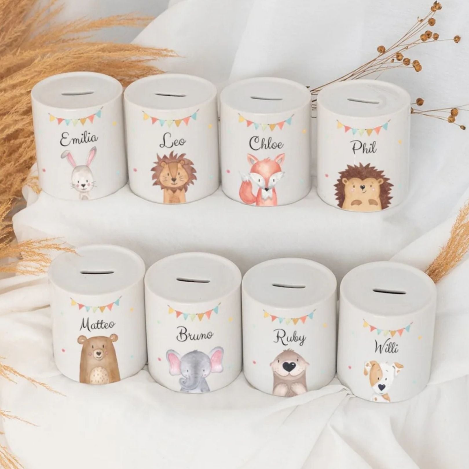 Spardose Keramik personalisiert - Tier Girlande Aquarell - wunderwunsch