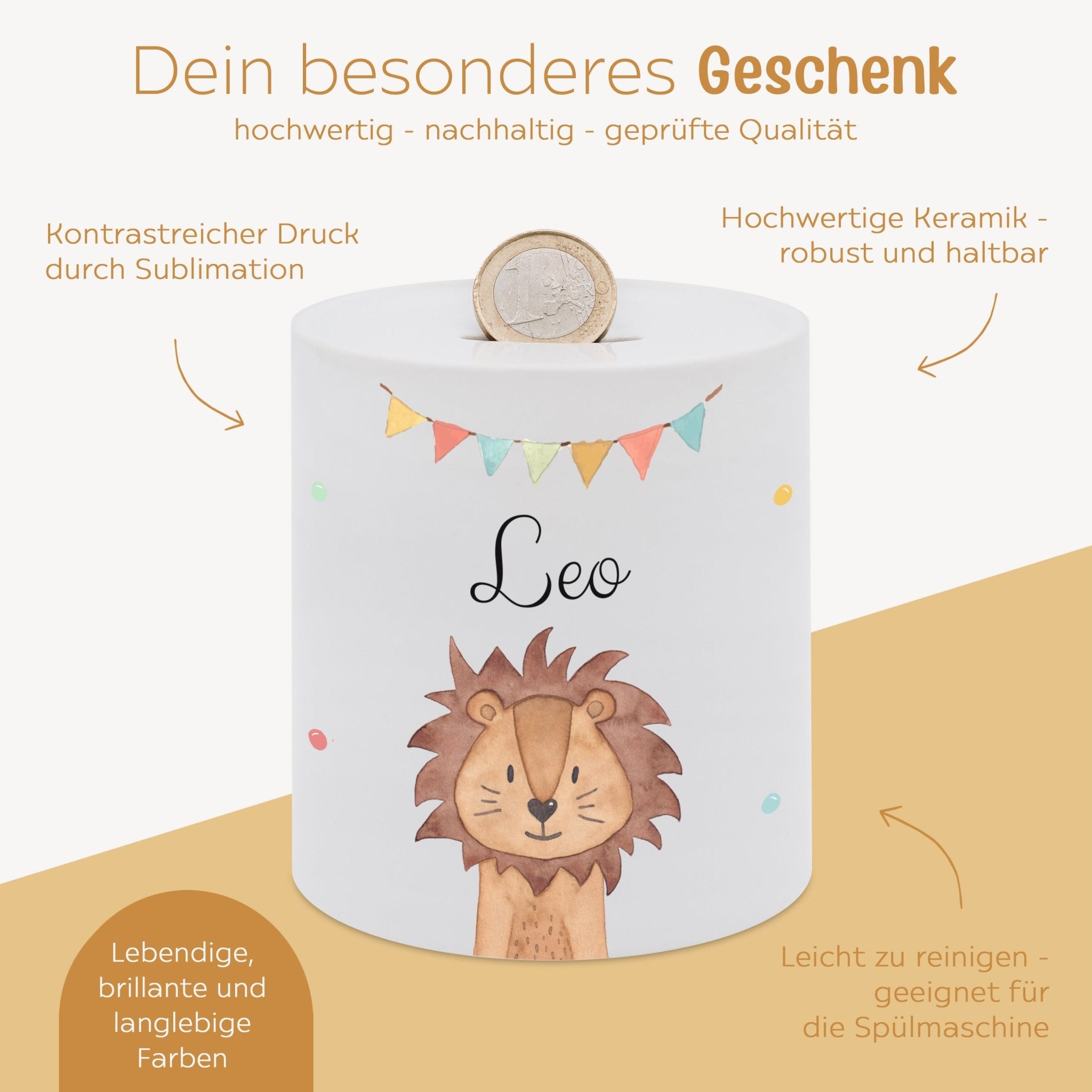 Spardose Keramik personalisiert - Tier Girlande Aquarell - wunderwunsch