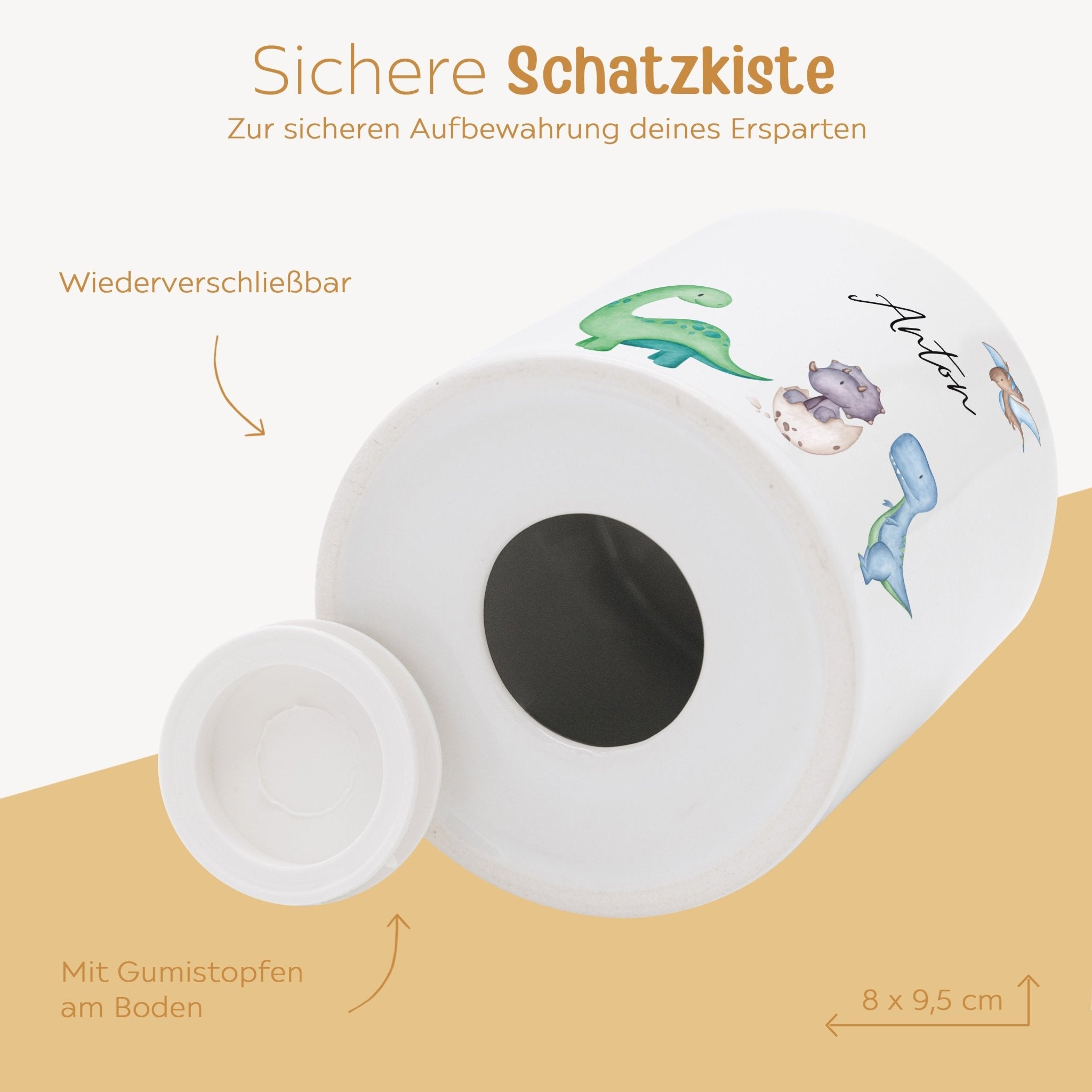Spardose Keramik personalisiert - Tiere unten/ Dinos unten Aquarell - wunderwunsch