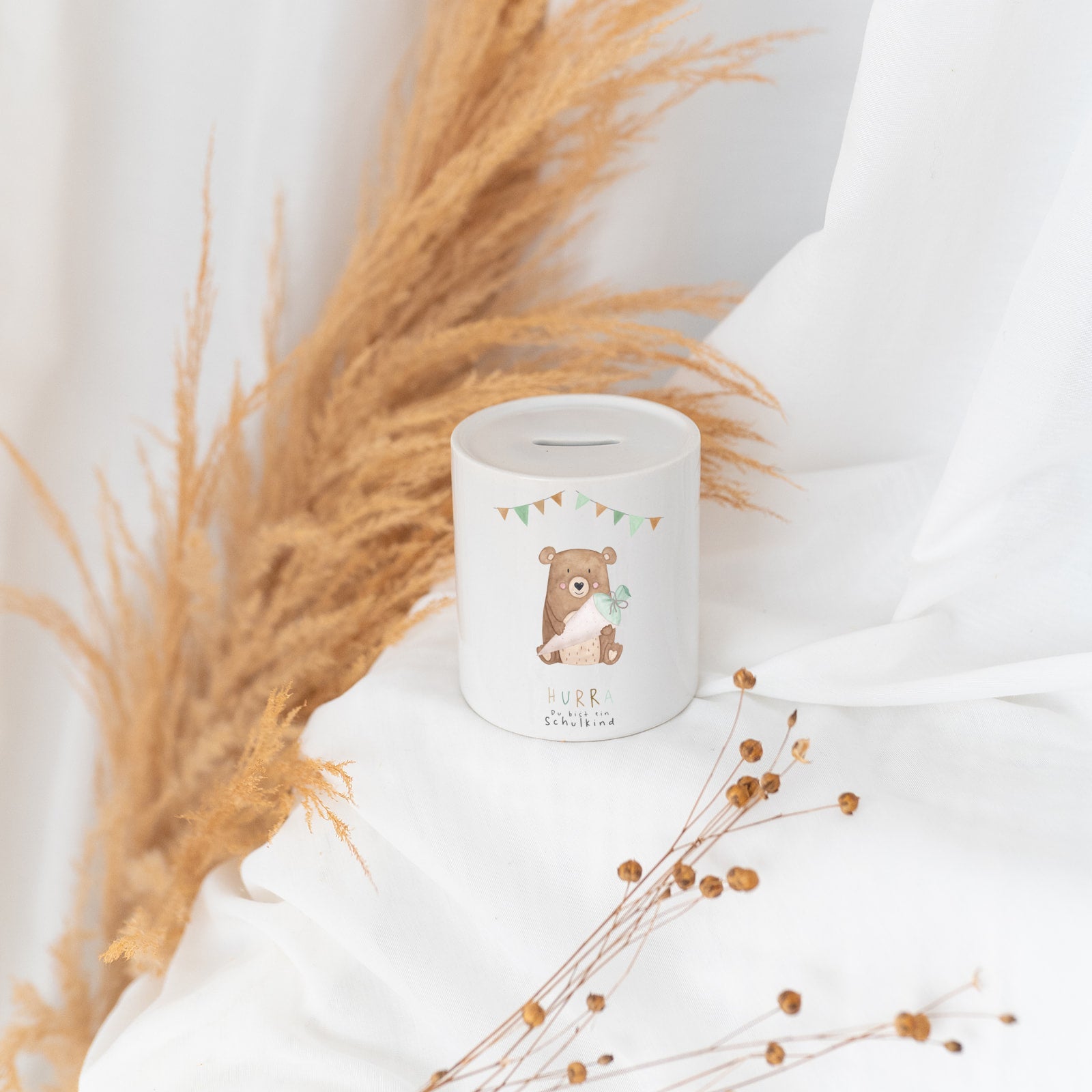 Spardose Keramik - Schulkind Tier Aquarell - wunderwunsch