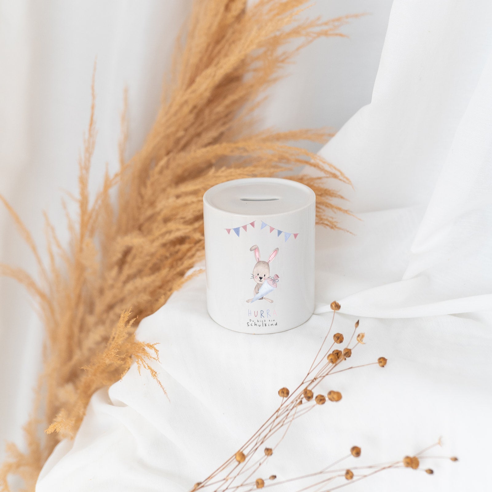 Spardose Keramik - Schulkind Tier Aquarell - wunderwunsch