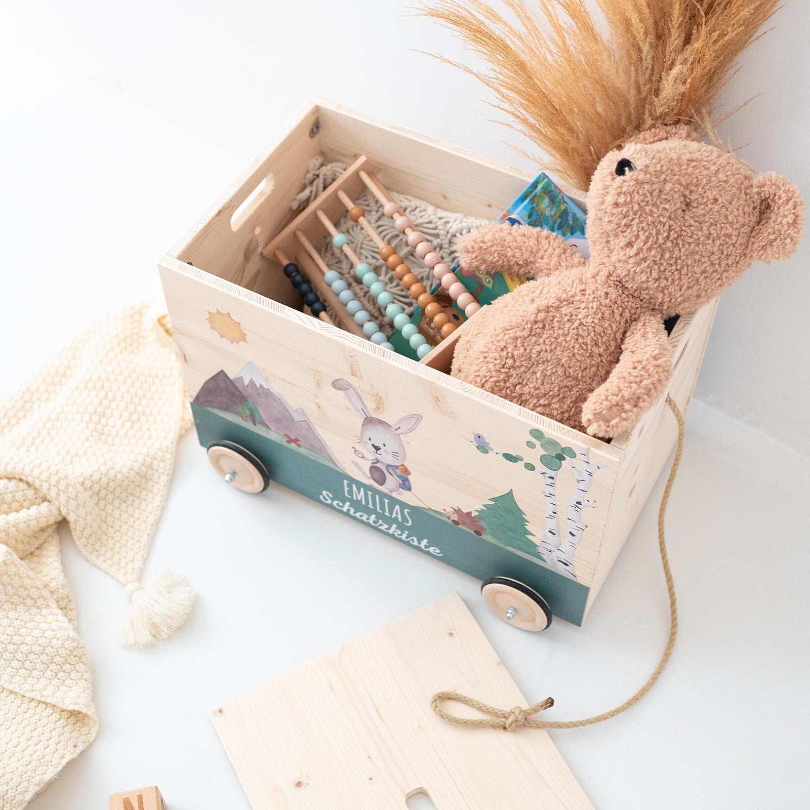 Spielzeugkiste "Tiere" mit Rollen personalisiert - wunderwunsch