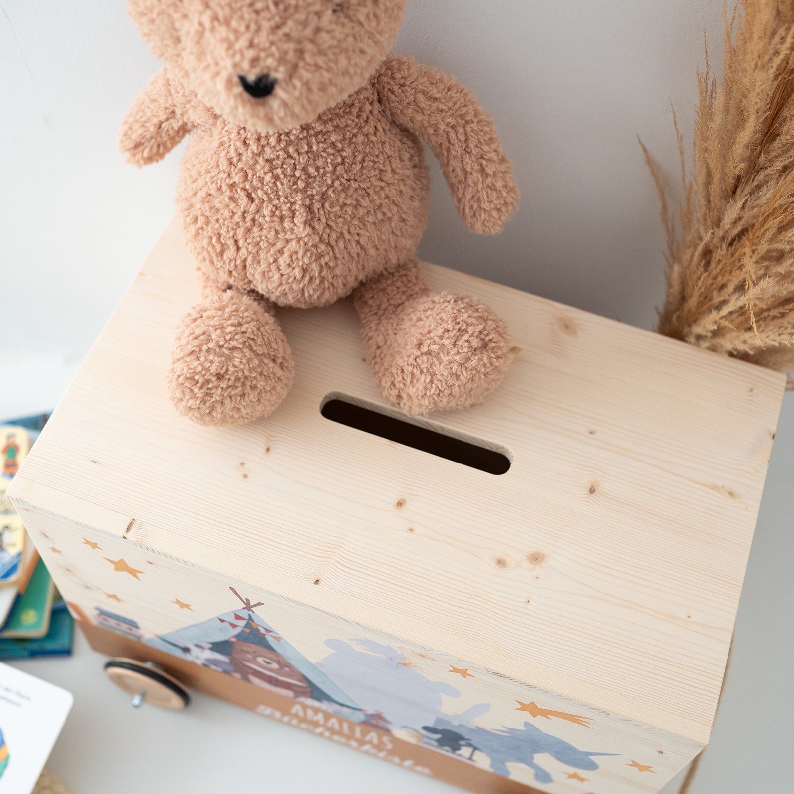 Spielzeugkiste "Tiere" mit Rollen personalisiert - wunderwunsch