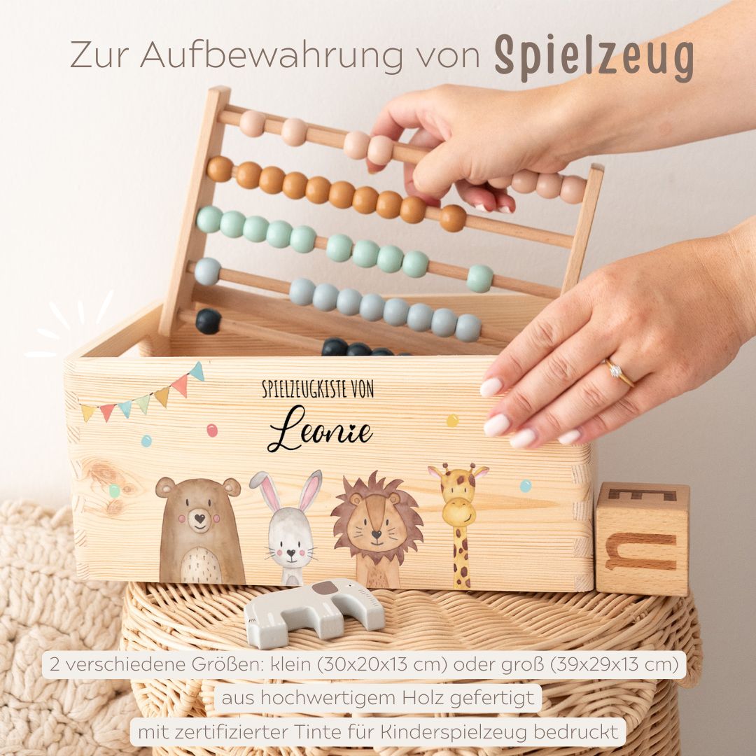 Spielzeugkiste "Tiere" ohne Deckel personalisiert - wunderwunsch