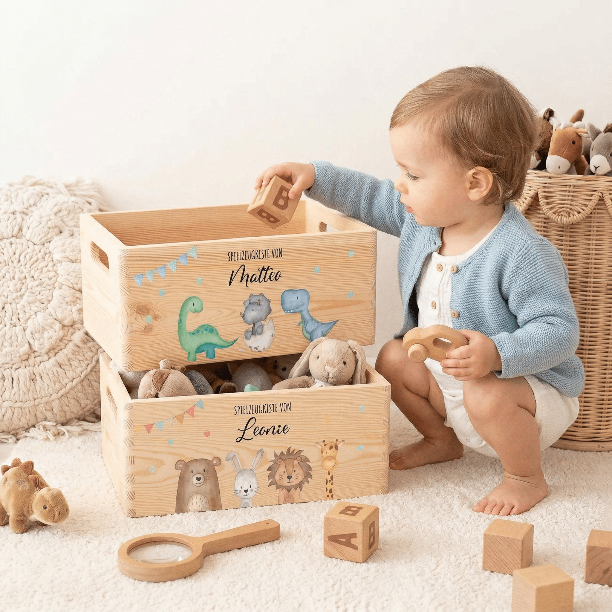 Spielzeugkiste "Tiere" ohne Deckel personalisiert - wunderwunsch