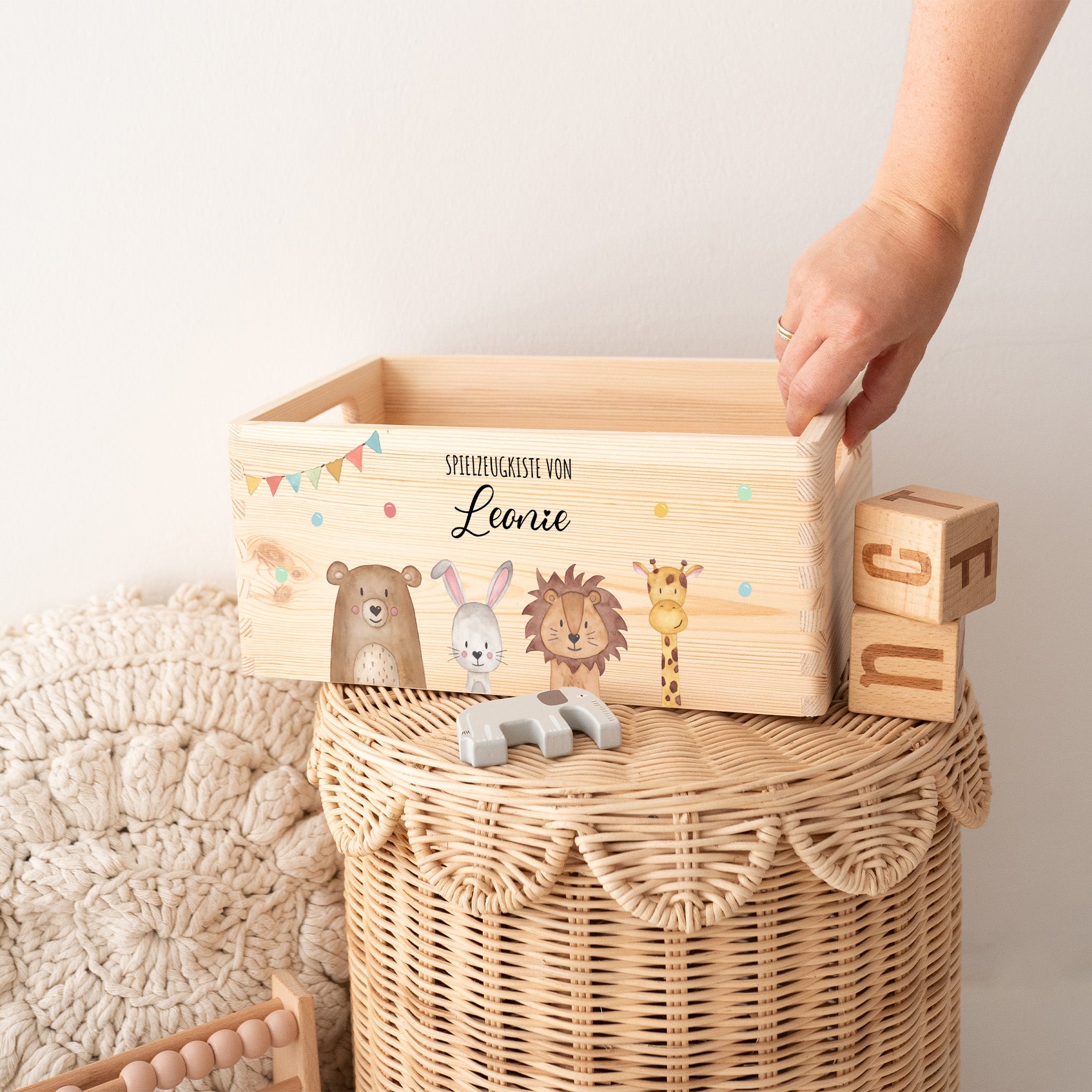 Spielzeugkiste "Tiere" ohne Deckel personalisiert - wunderwunsch
