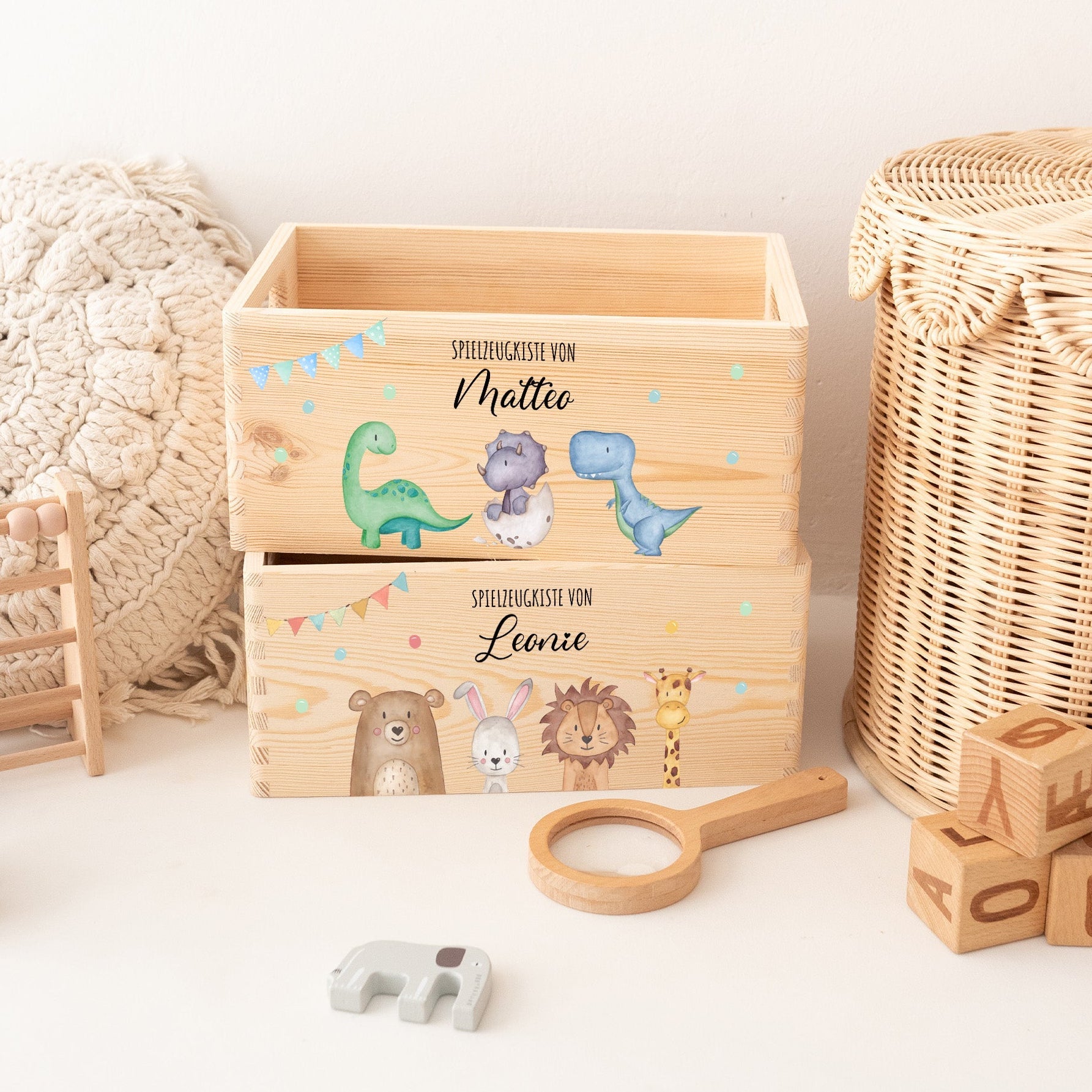 Spielzeugkiste "Tiere" ohne Deckel personalisiert - wunderwunsch