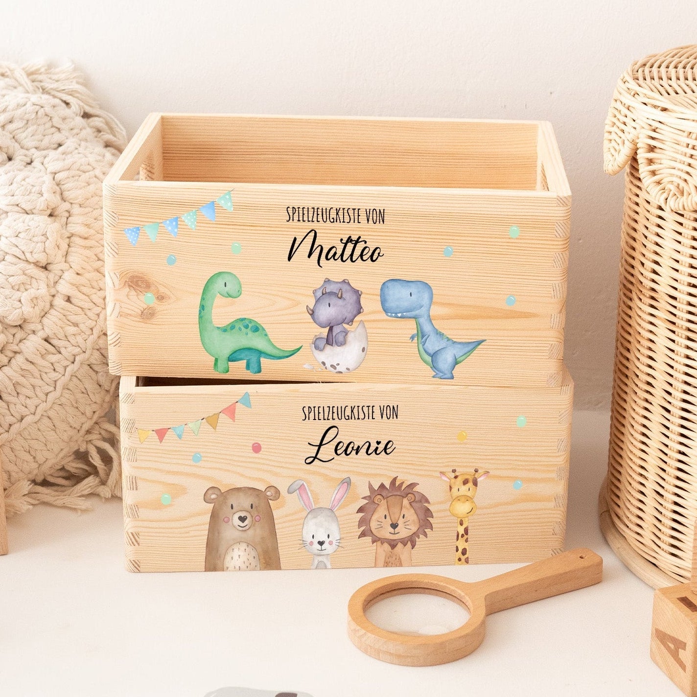 Spielzeugkiste "Tiere" ohne Deckel personalisiert - wunderwunsch