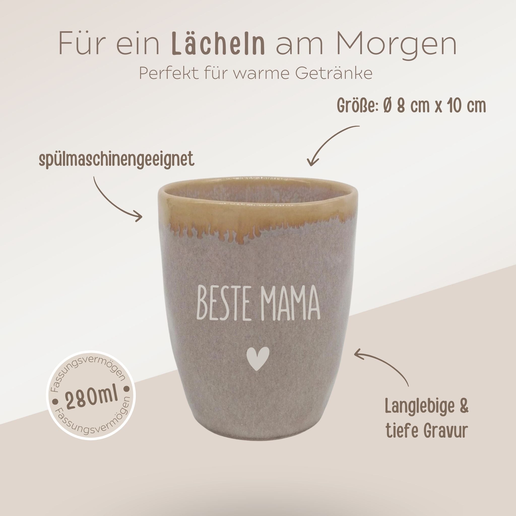 Steingut Becher personalisiert - Name Herz - wunderwunsch