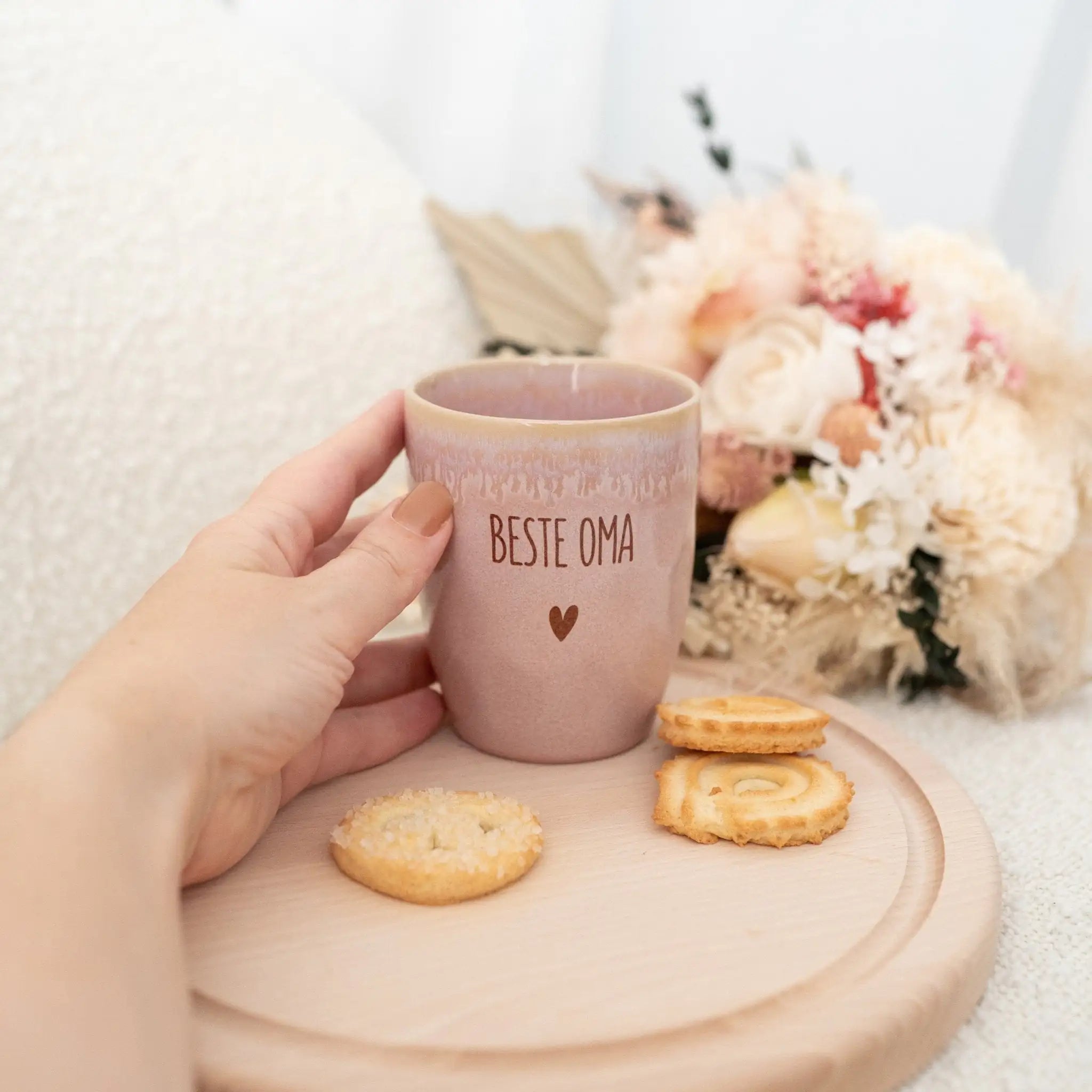 Steingut Becher personalisiert - Name Herz - wunderwunsch