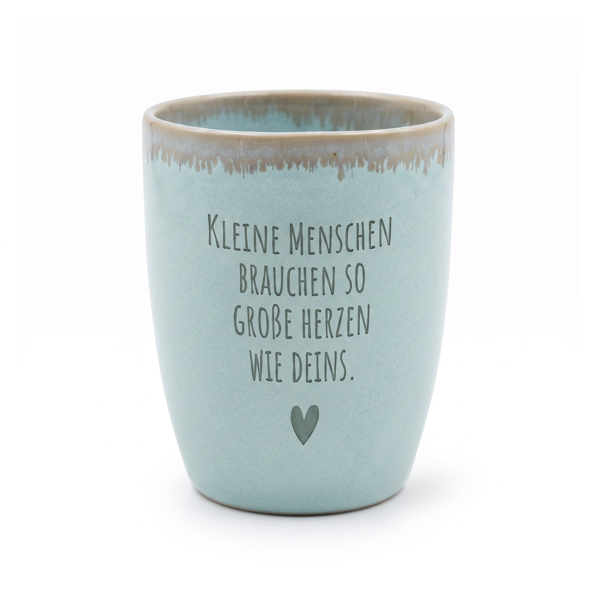 Steingut Becher sand - Kleine Menschen große Herzen - wunderwunsch