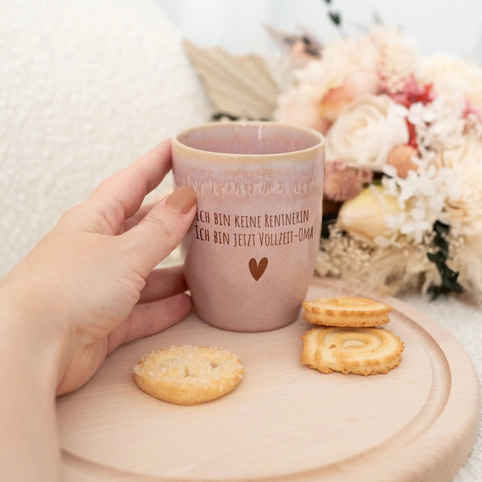Steingut Becher sand - Vollzeit Oma/Opa - wunderwunsch