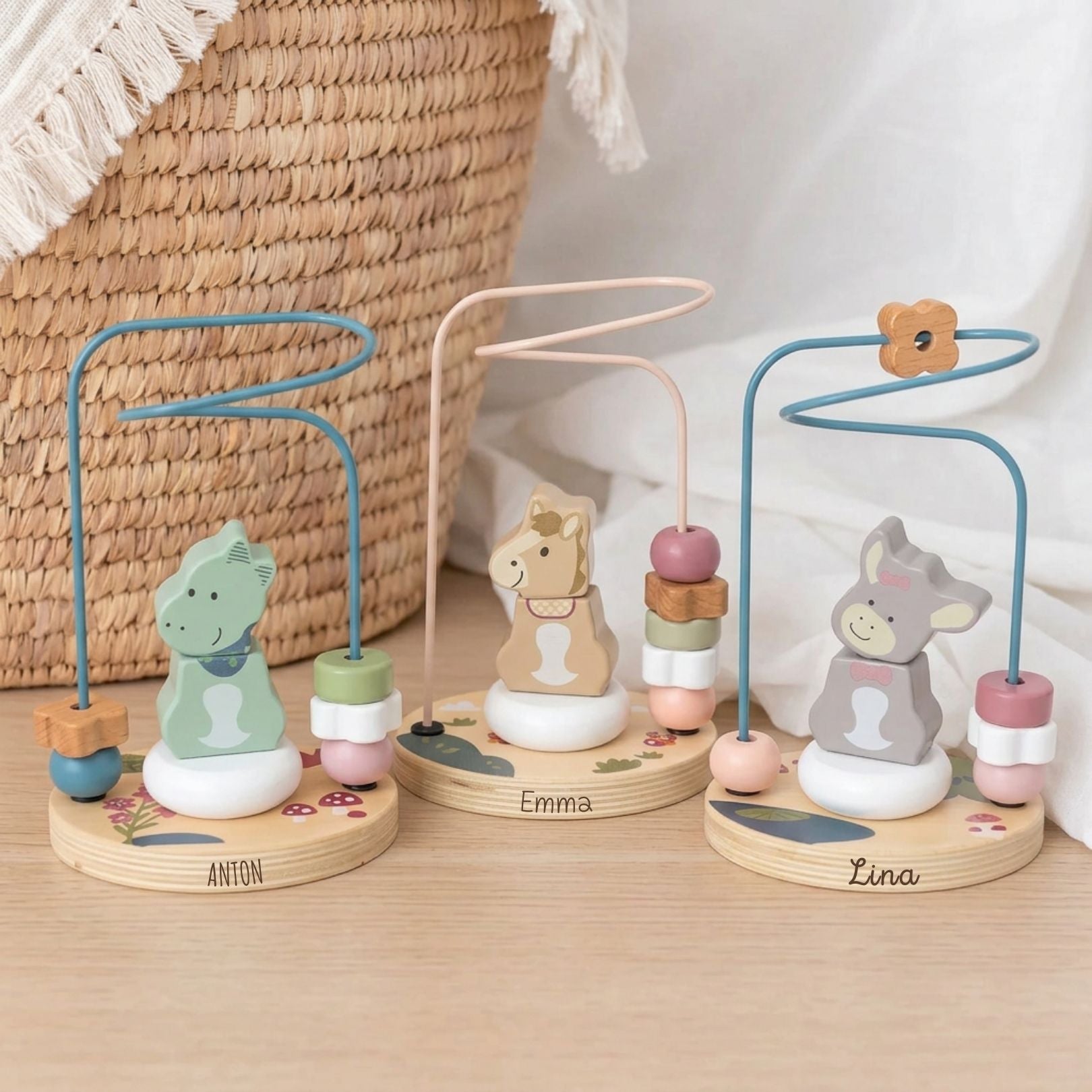 STERNTALER Motorikschleife Tier Holz personalisierbar - wunderwunsch