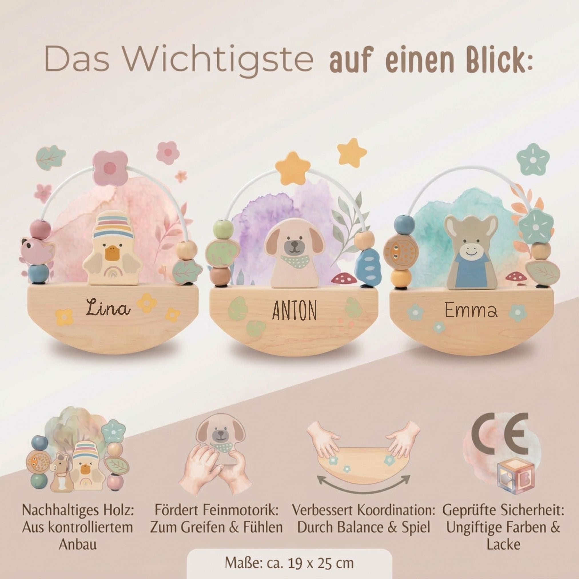 STERNTALER Motorikwippe Tier Holz personalisierbar - wunderwunsch