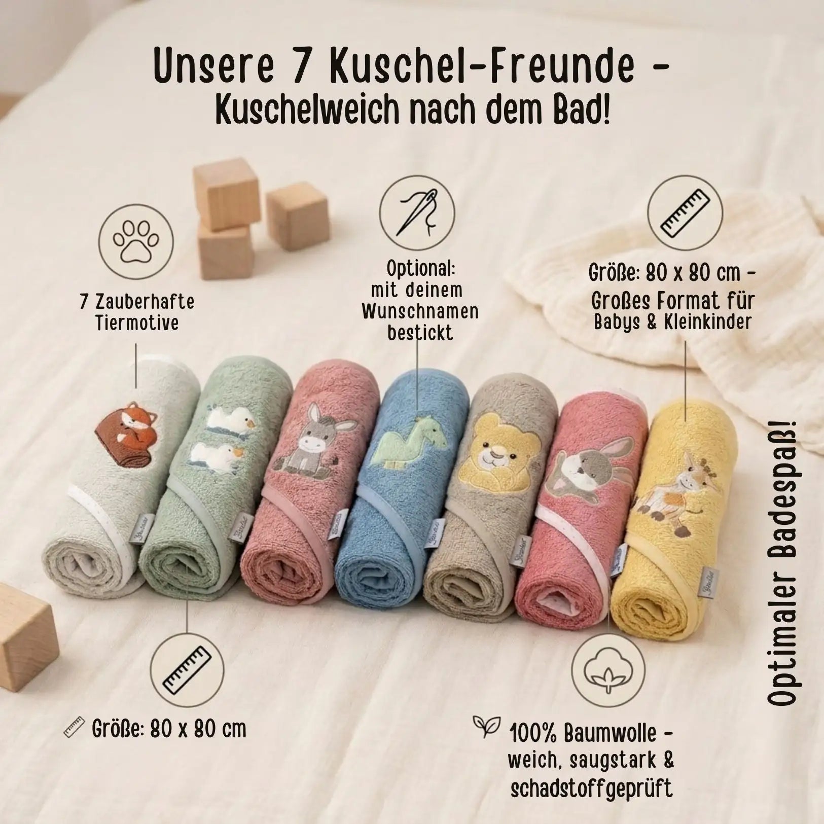 STERNTALER Tier Baby Kapuzenhandtuch Frottee personalisierbar - wunderwunsch
