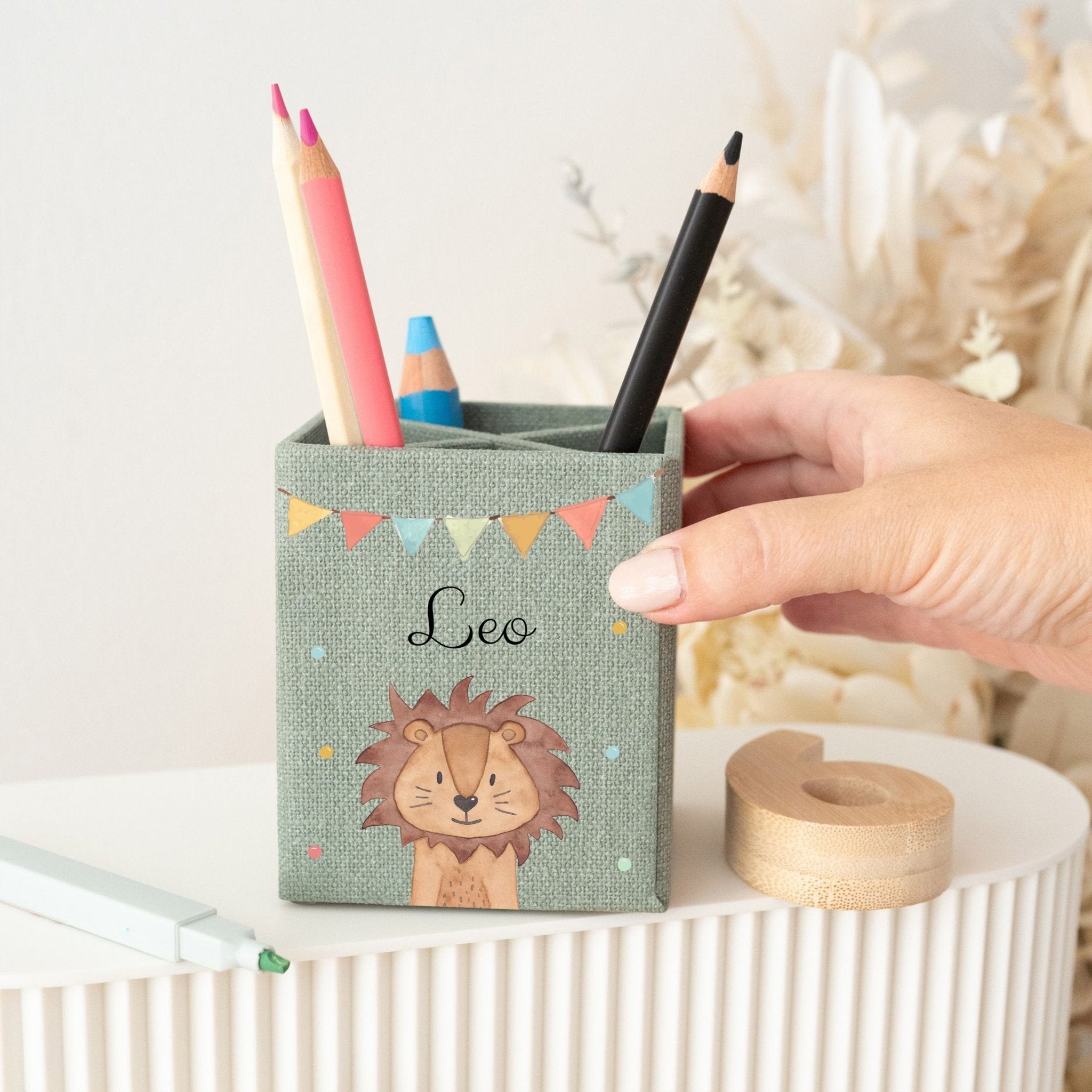 Stiftebecher Canvas personalisiert - Tier Girlande Aquarell - wunderwunsch